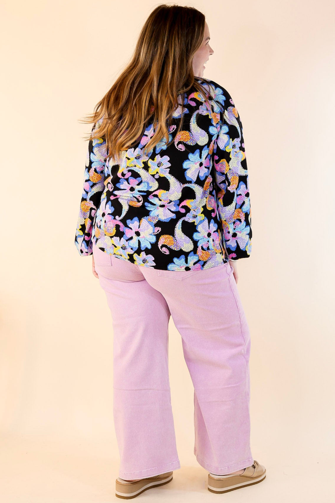 Ultimate Sweet Floral Print Top - Premium Notched Neckline in Black