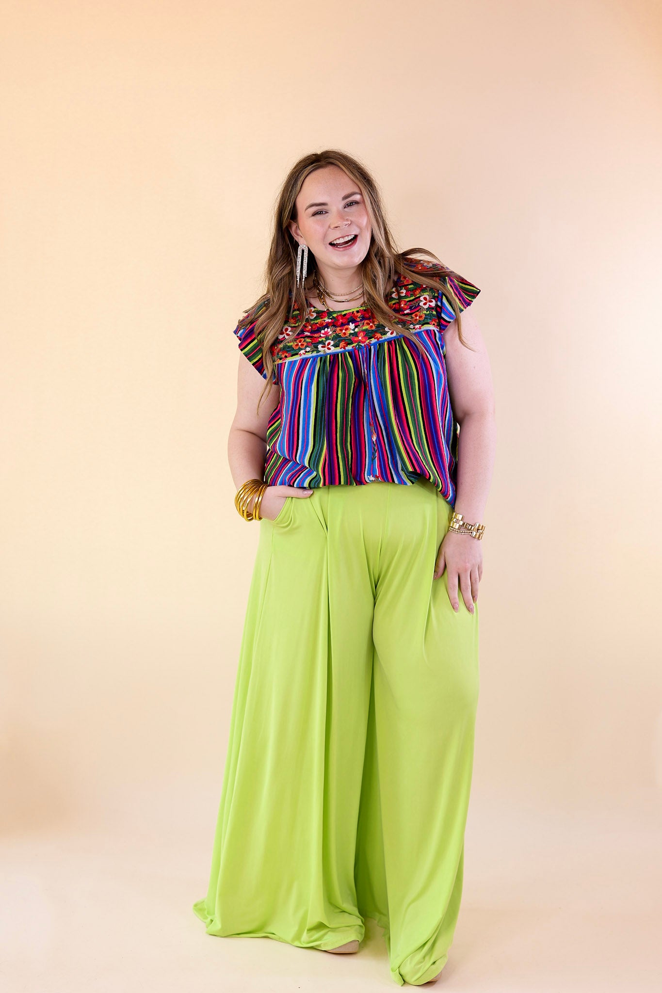 Ultimate Comfort | Neon Lime Wide Leg Pants for Plus Size