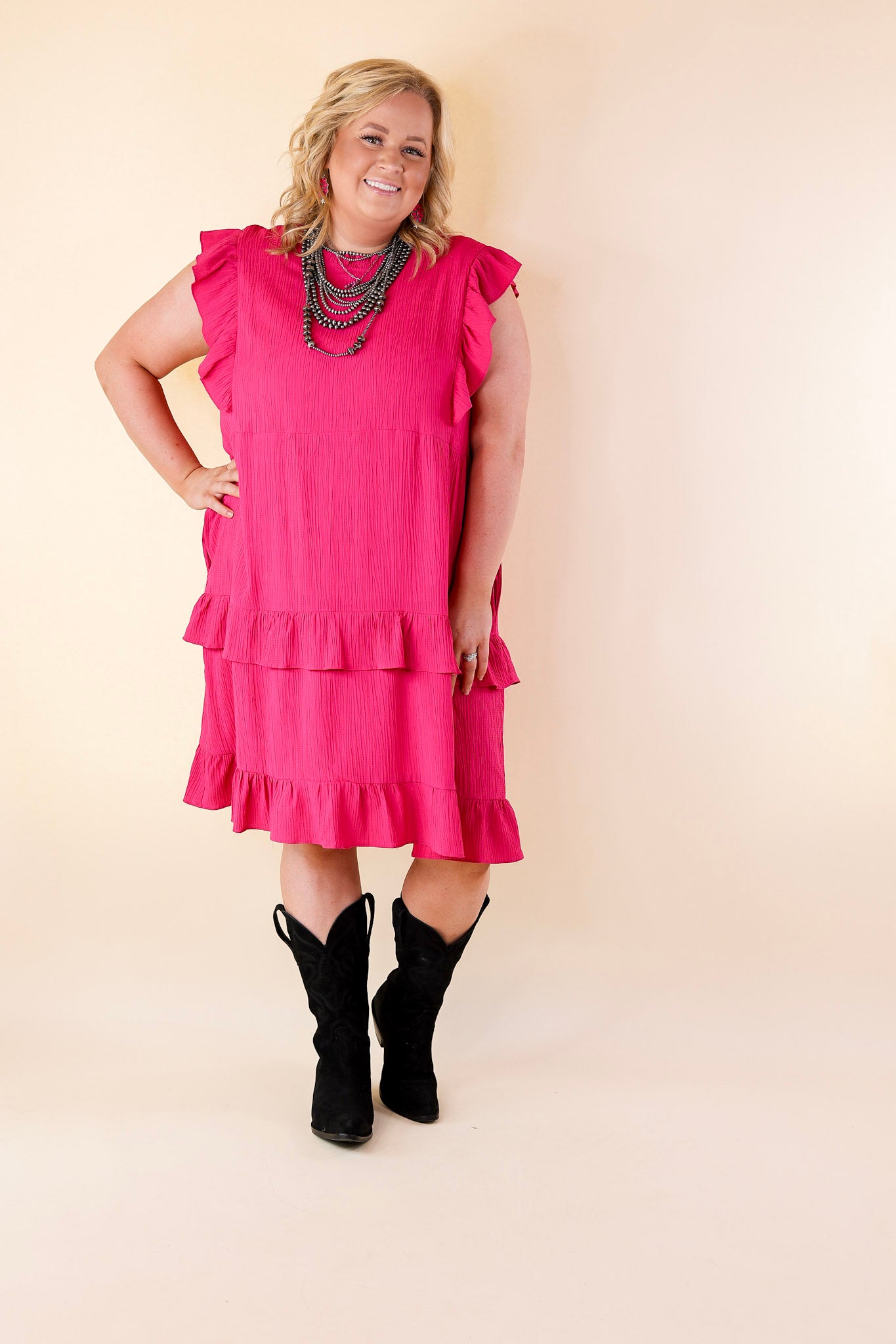 Ultimate Dreaming Bigger Ruffle Midi Dress - Pink Elegance