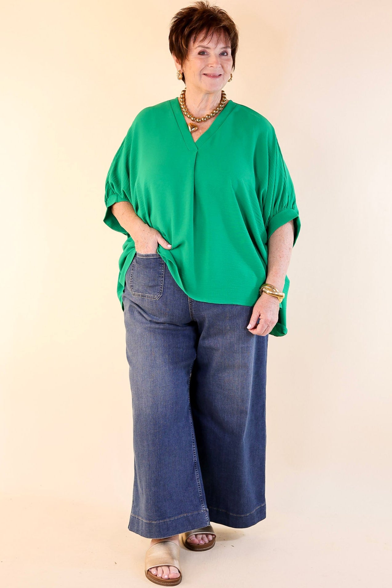 Premium V-Neck Half-Sleeve Top in Kelly Green - Ultimate Wardrobe Essential