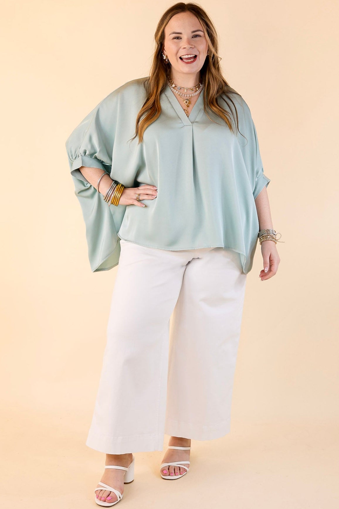 Premium Oversized Half Sleeve Blouse in Mint Blue | Ultimate Everyday Chic