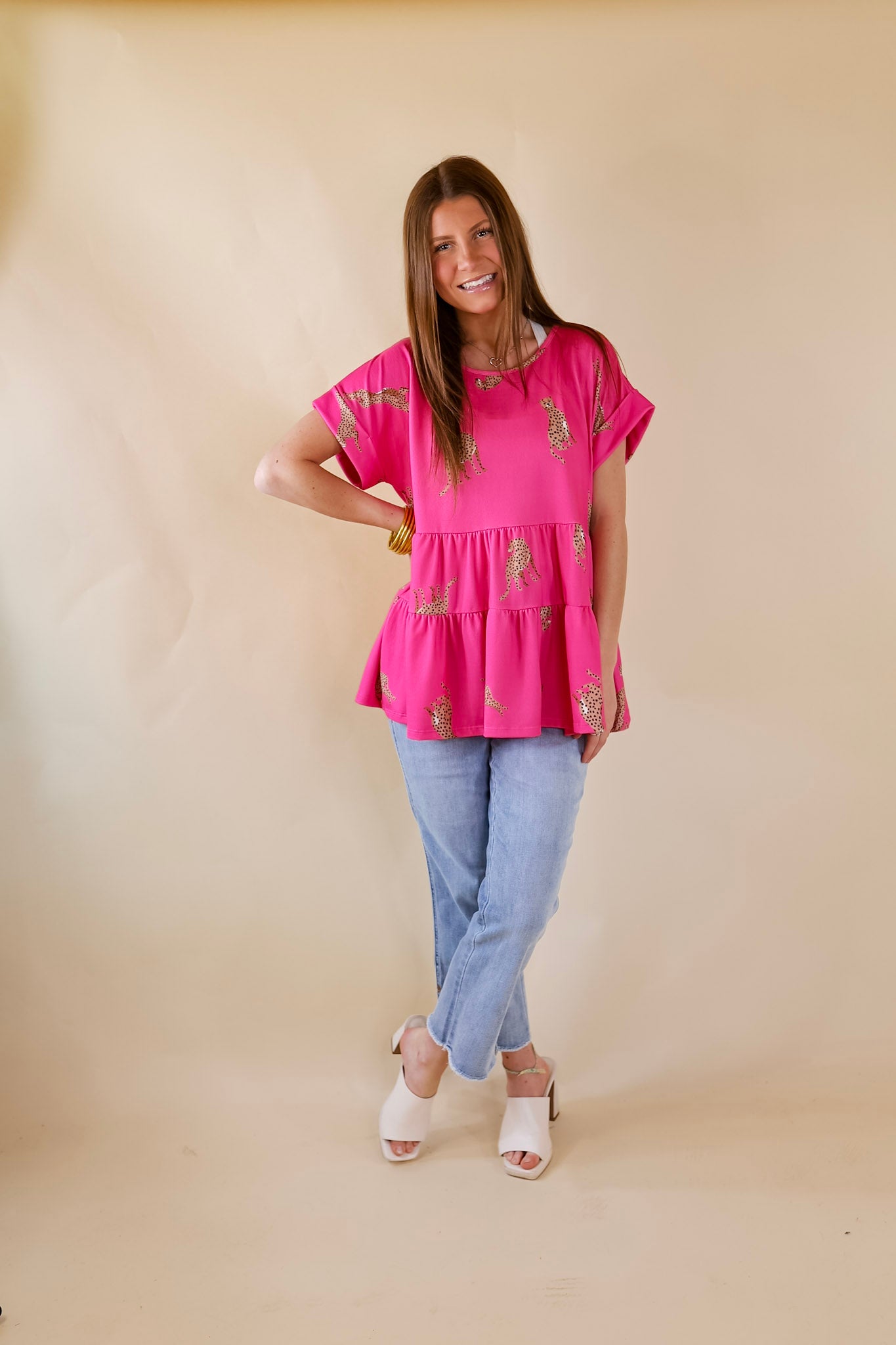 Premium Wild Cheetah Print Tiered Babydoll Top in Hot Pink - Ultimate Spring Style