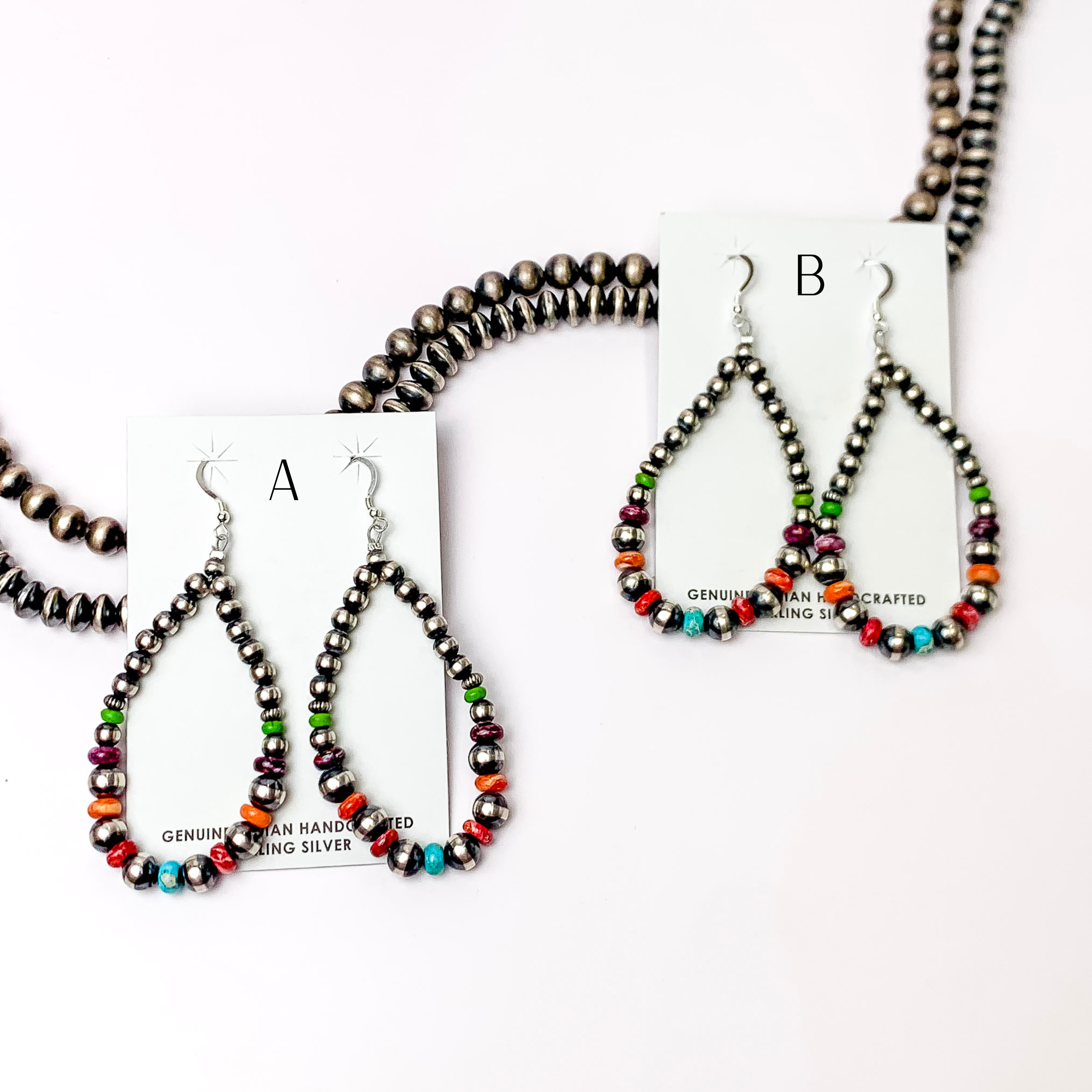 Premium Navajo Sterling Silver Teardrop Earrings | Handcrafted with Colorful Spacers