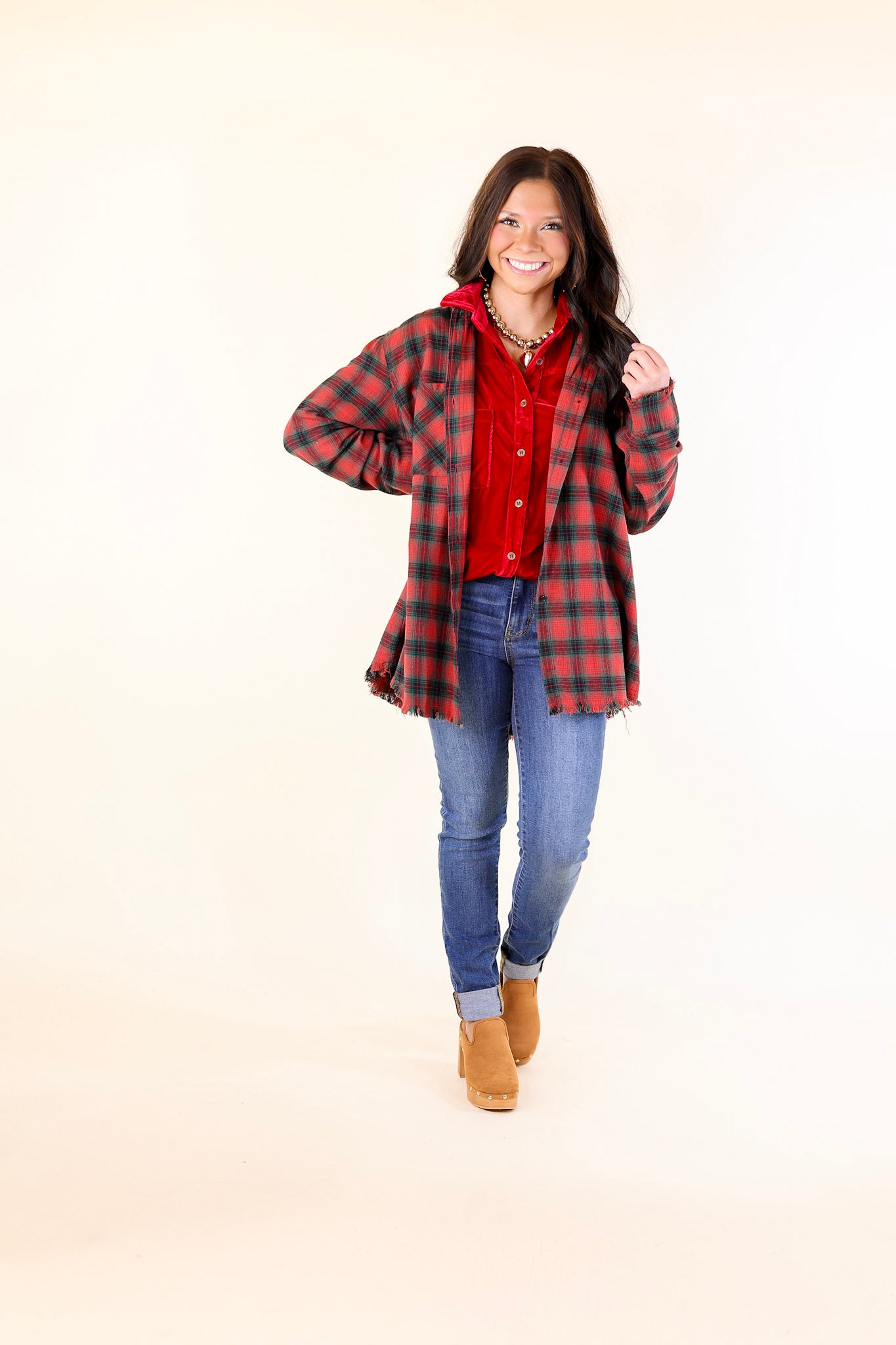 Premium Holiday Plaid Flannel Shirt - Red & Green Long Sleeve Button-Up