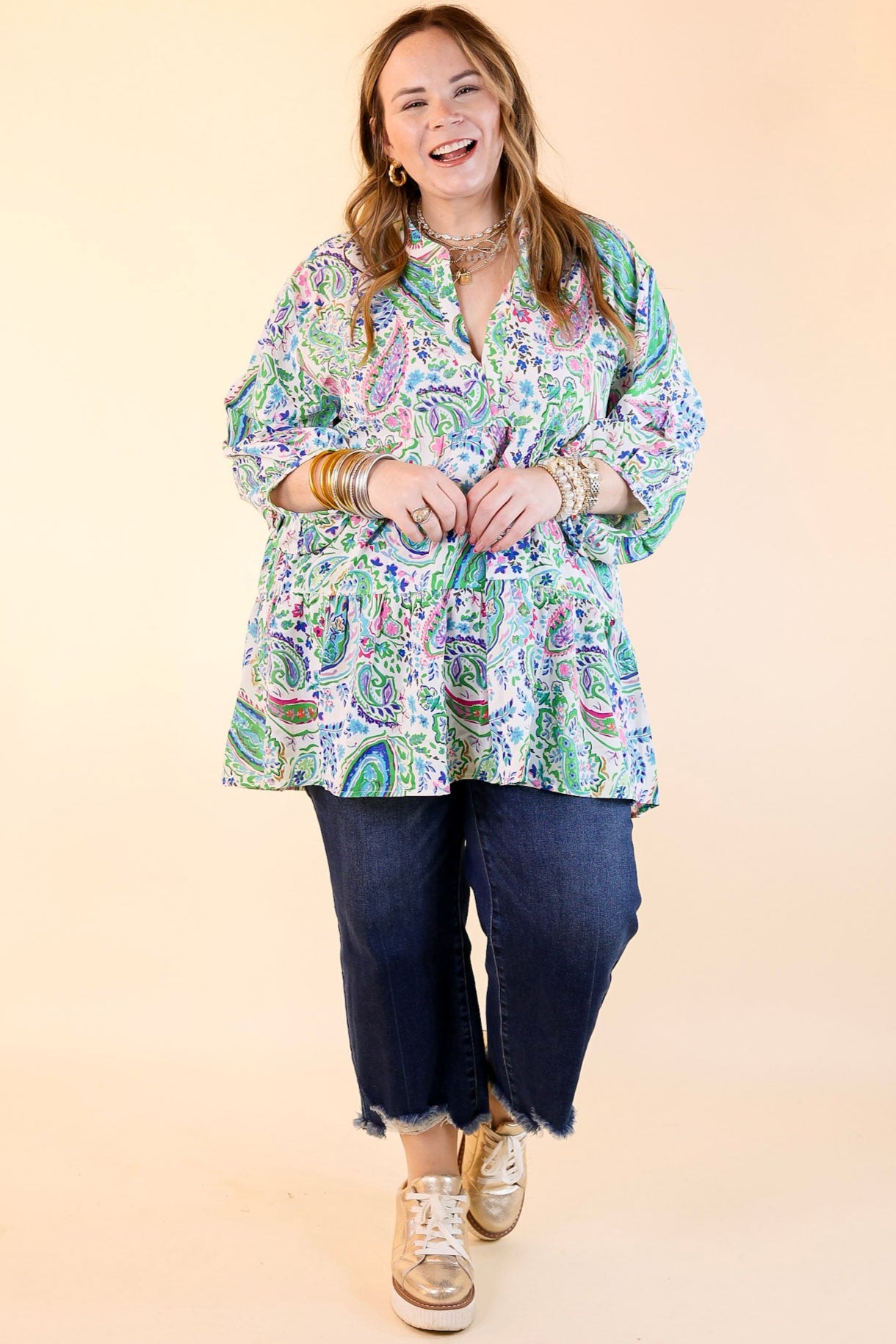 Premium Meadow Melody Paisley Babydoll Top - Green Mix | Ultimate Comfort & Style