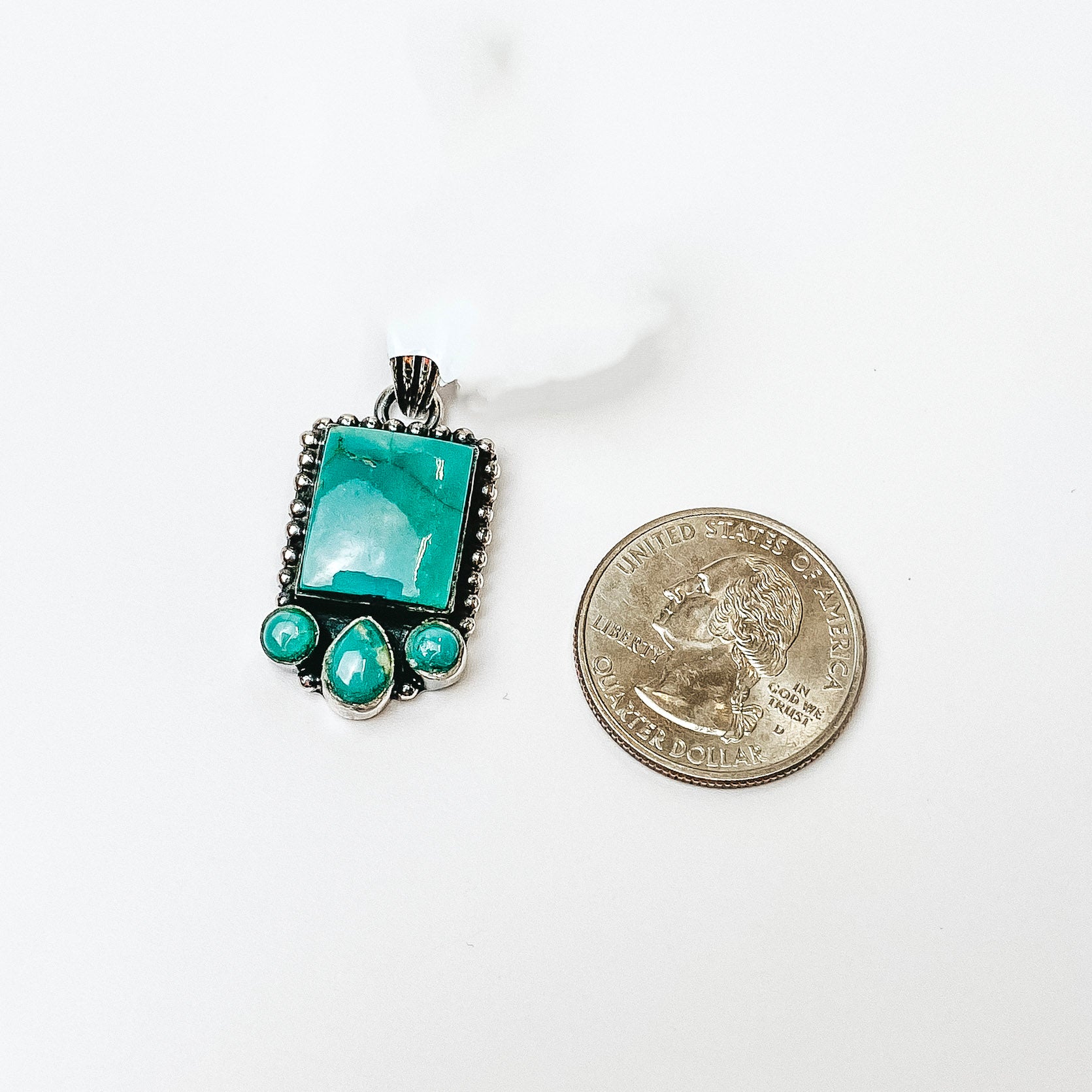 Premium HaDa Collections | Sterling Silver & Genuine Kingman Turquoise Pendant with Accent Stones