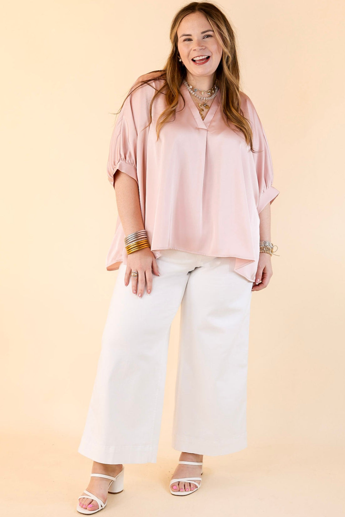 Premium Light Pink Oversized Blouse – Chic & Versatile