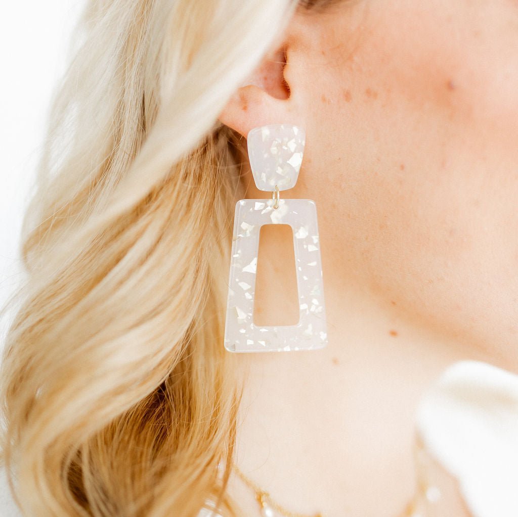 Linny Co | Premium Kennedy Rectangular Drop Earrings in Gold Confetti - Ultimate Style & Comfort