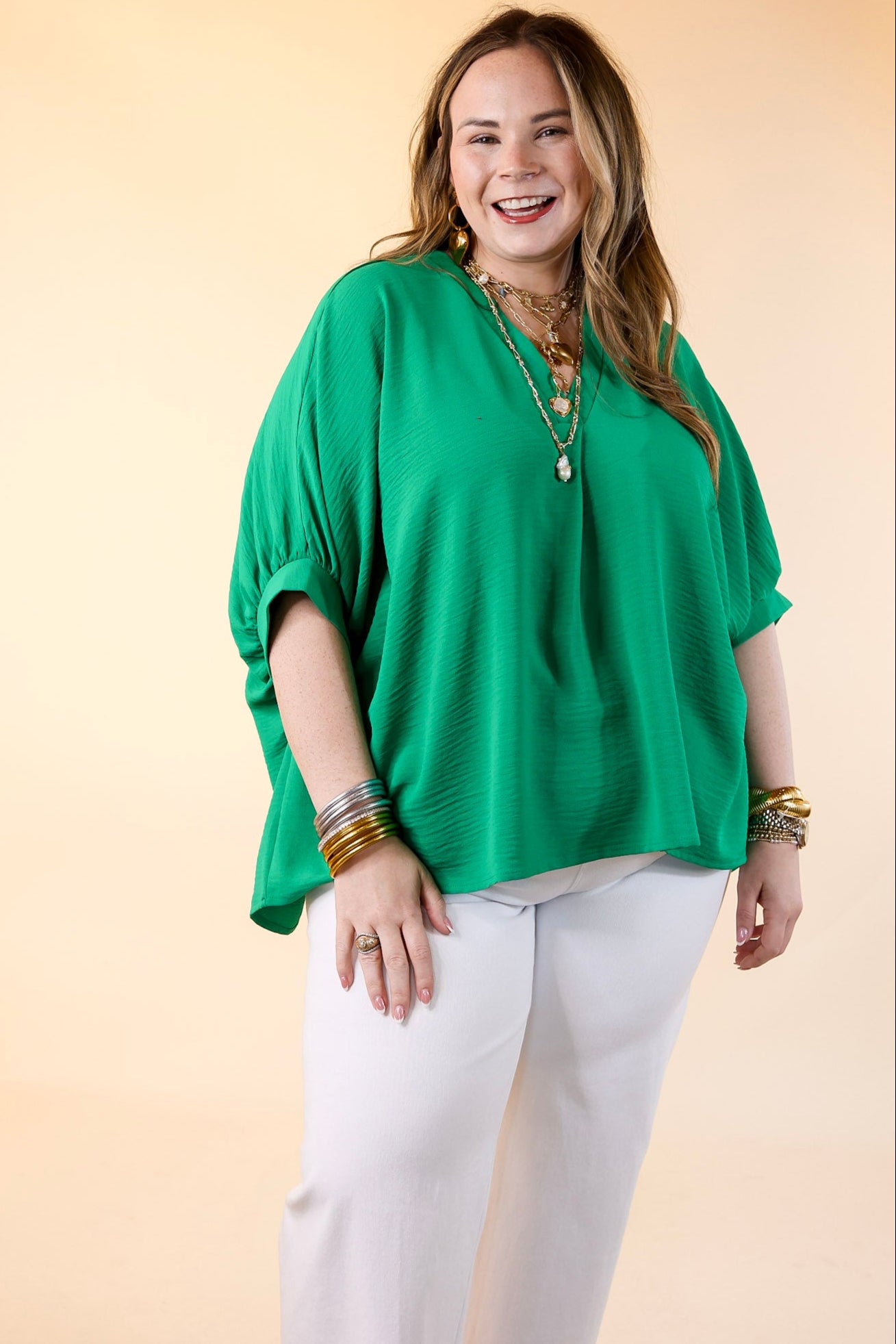 Premium V-Neck Half-Sleeve Top in Kelly Green - Ultimate Wardrobe Essential
