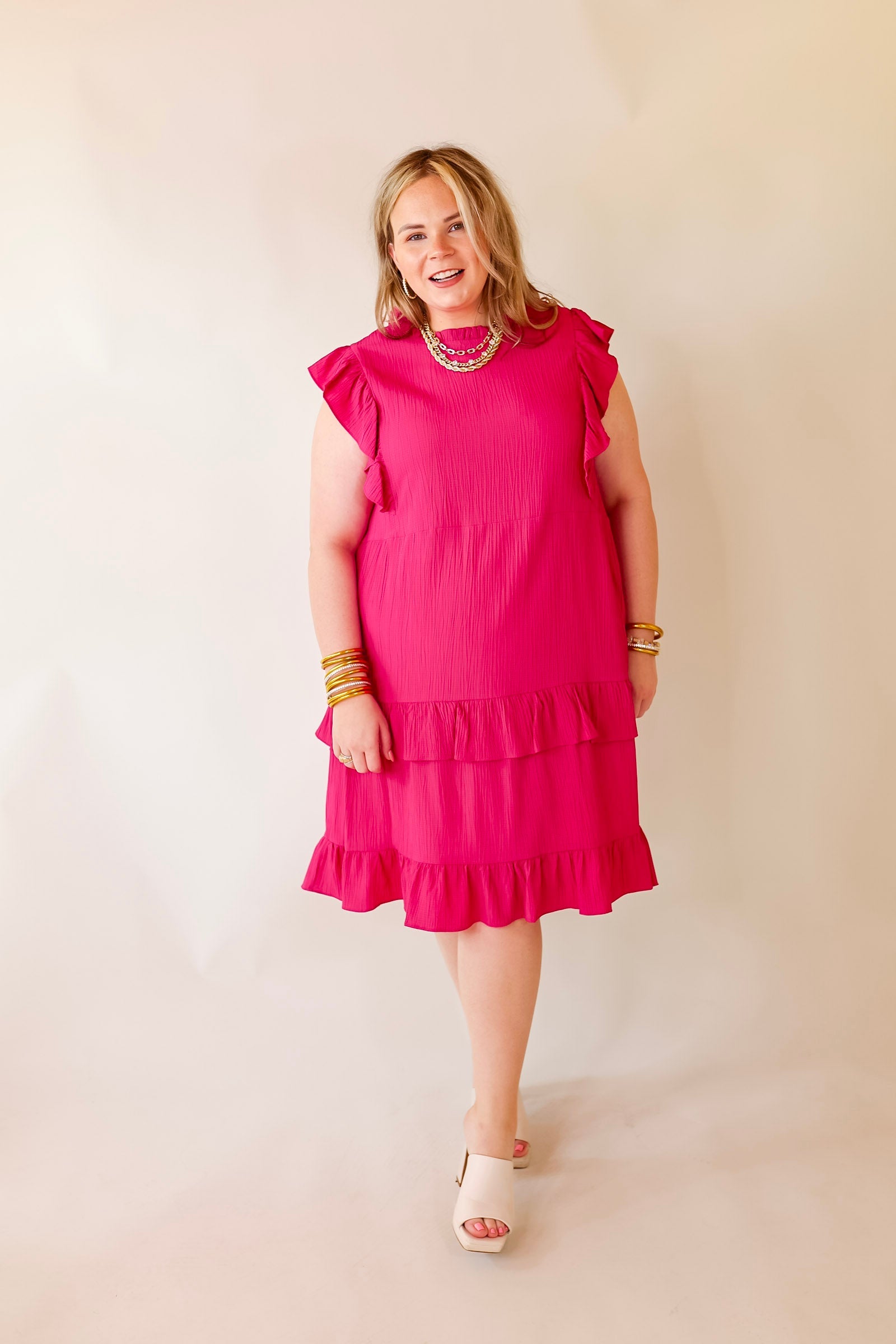 Ultimate Dreaming Bigger Ruffle Midi Dress - Pink Elegance