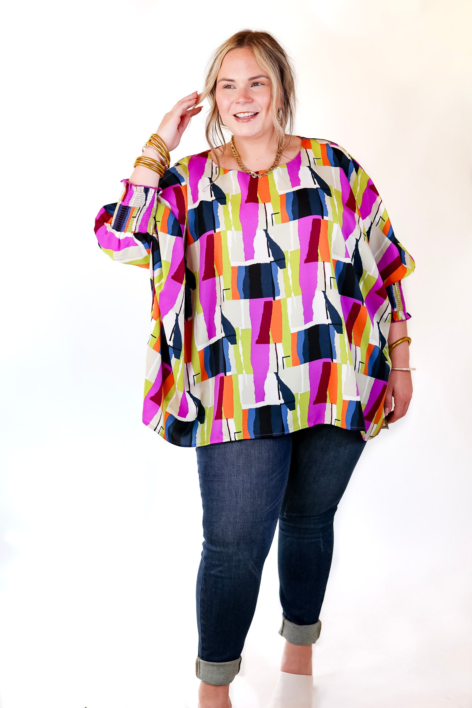 Premium Abstract Print Summer Top - Purple & Navy