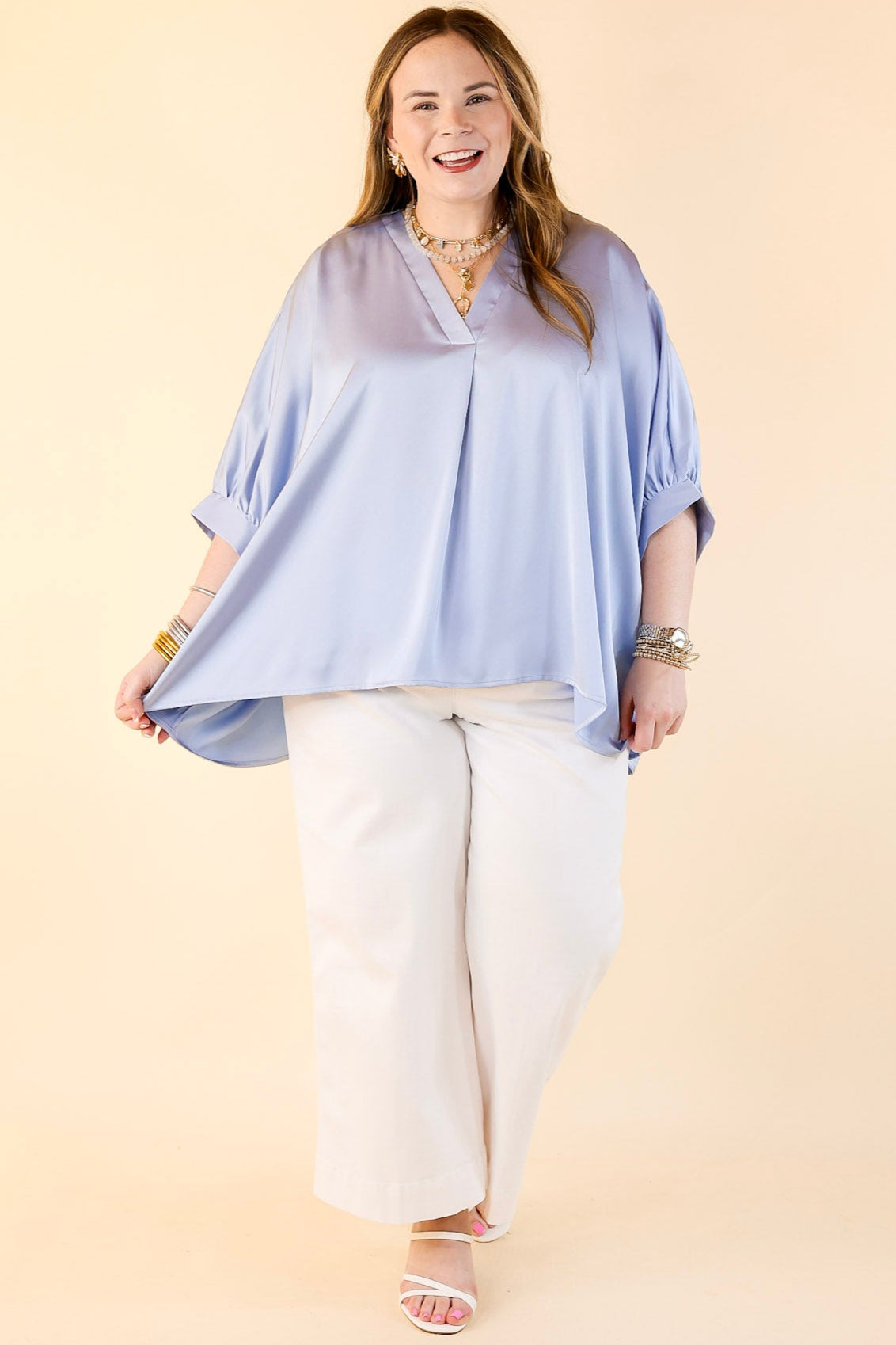 Ultimate Chic Light Blue Oversized Blouse – Half Sleeve Style