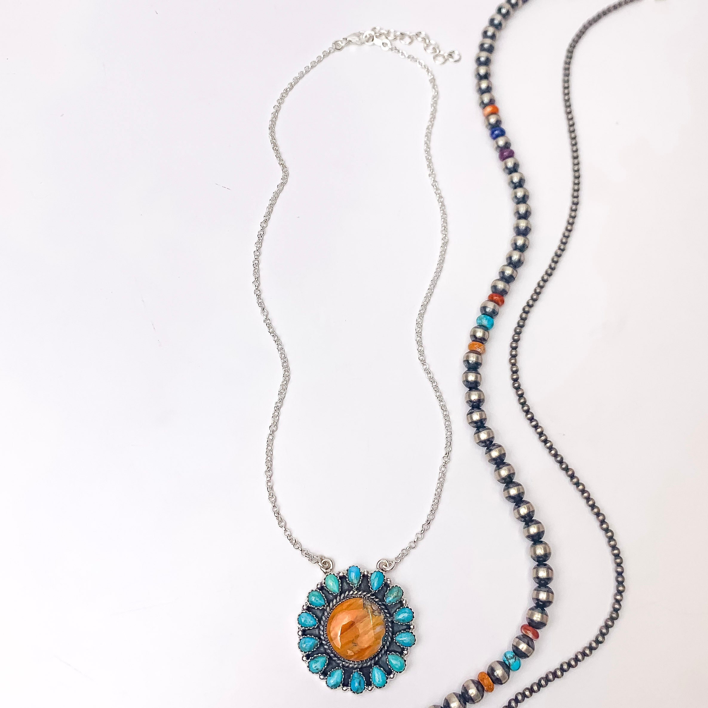 Premium HaDa Collection | Handmade Sterling Silver Necklace with Vibrant Spiny Oyster & Turquoise Accents