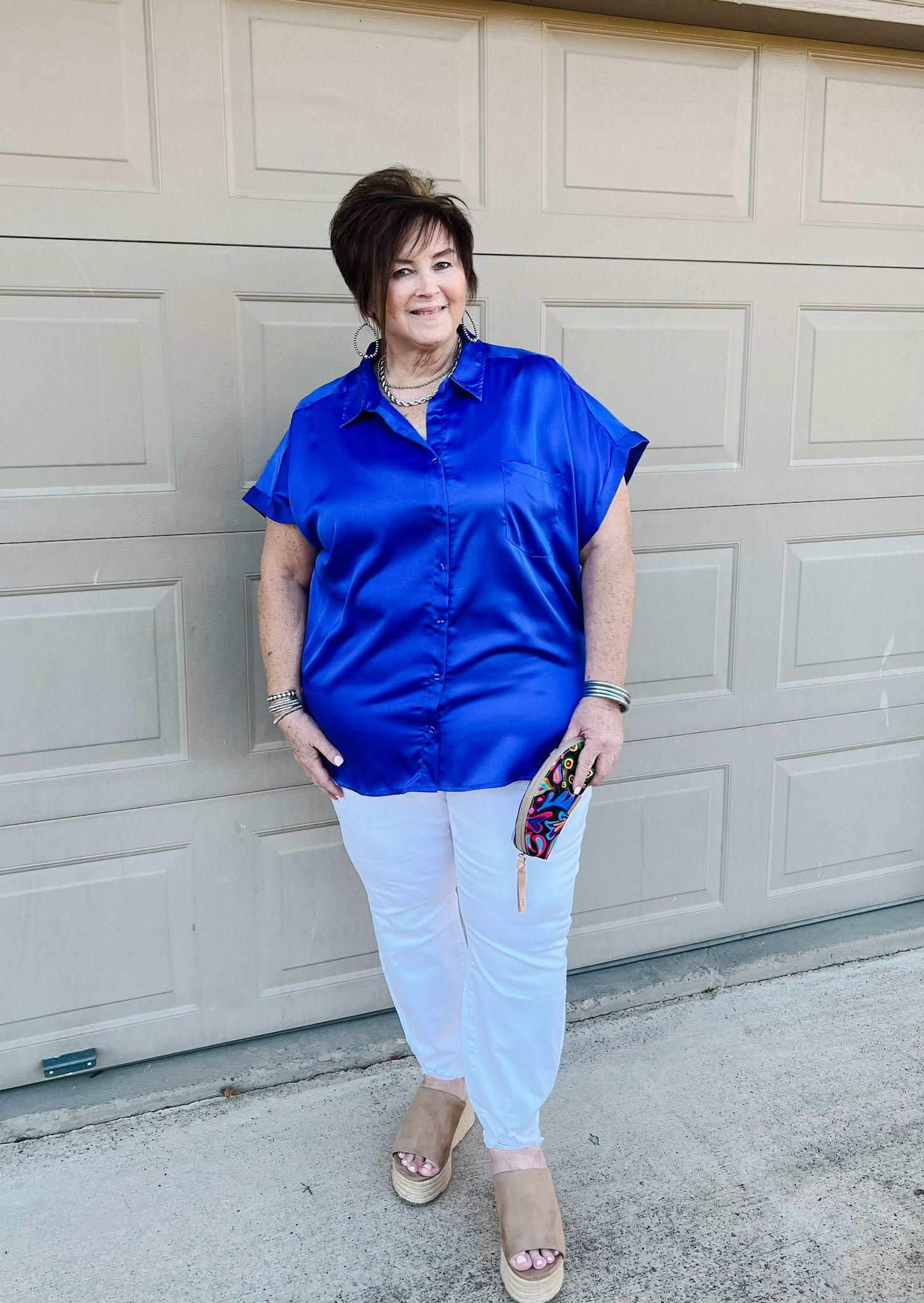 Premium Royal Blue Satin Button-Up Top - Free To Be Fab Collection