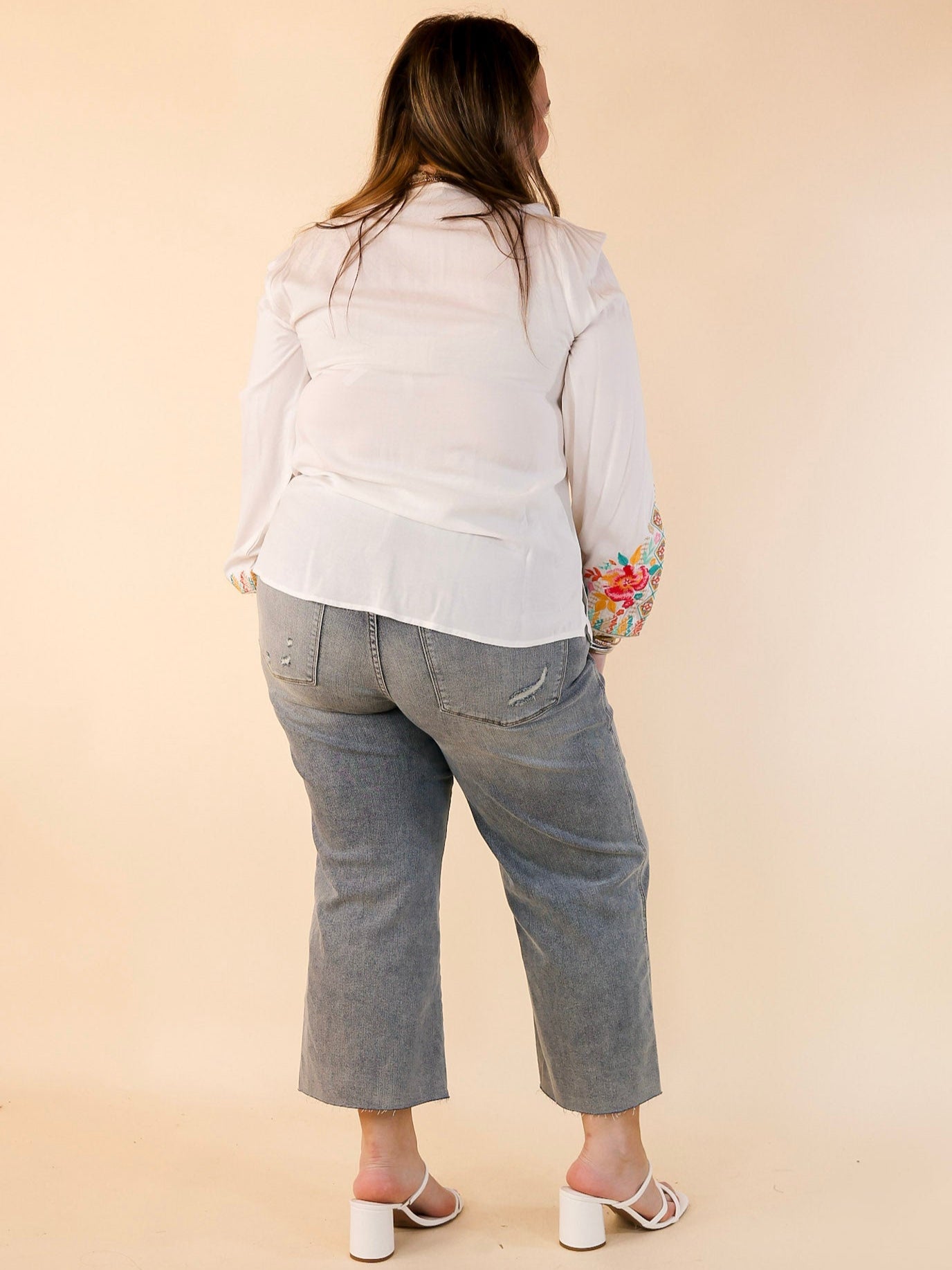 Premium V-Neck Long Sleeve Embroidered Top - White | Ultimate Brunch Style
