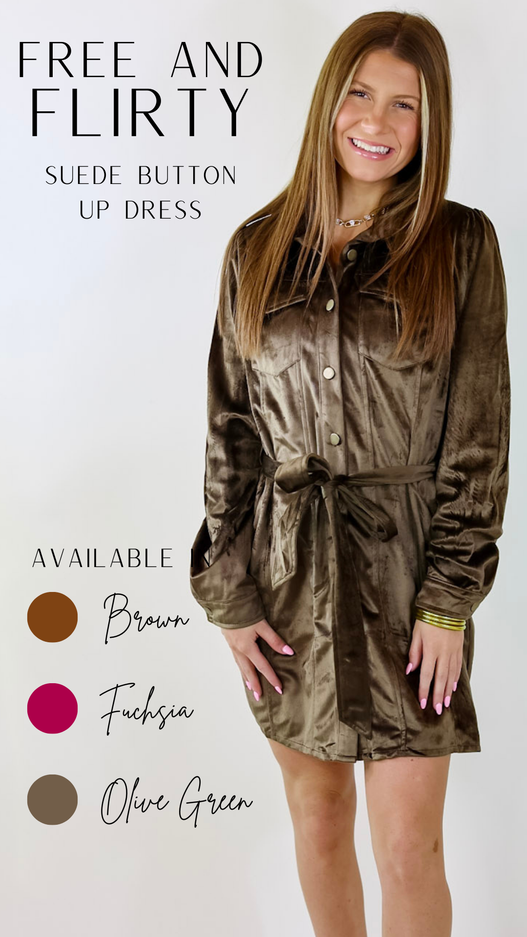 Premium Olive Green Suede Dress with Waist Tie - Free & Flirty Style