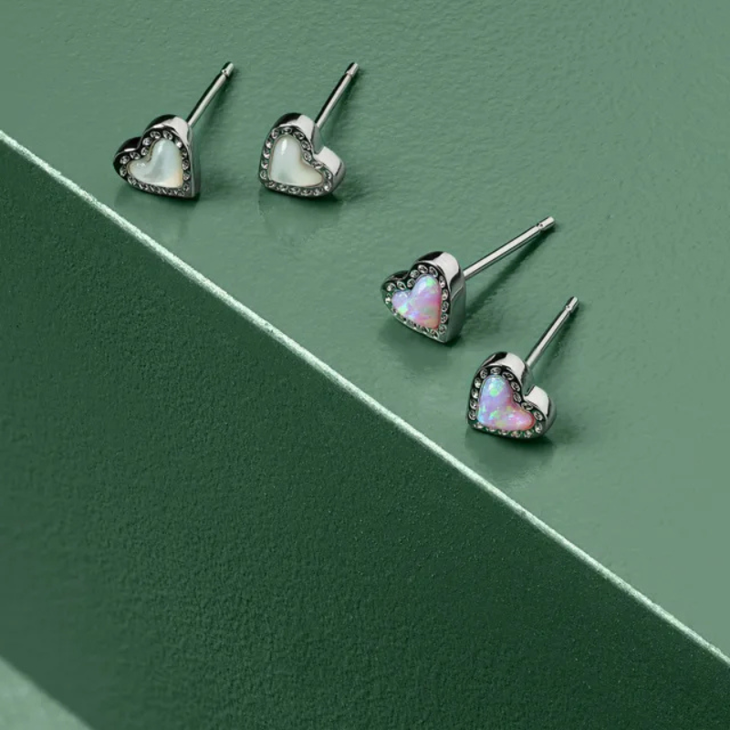 Premium Kendra Scott Mini Ari Silver Heart Stud Earrings | Ivory Mother of Pearl