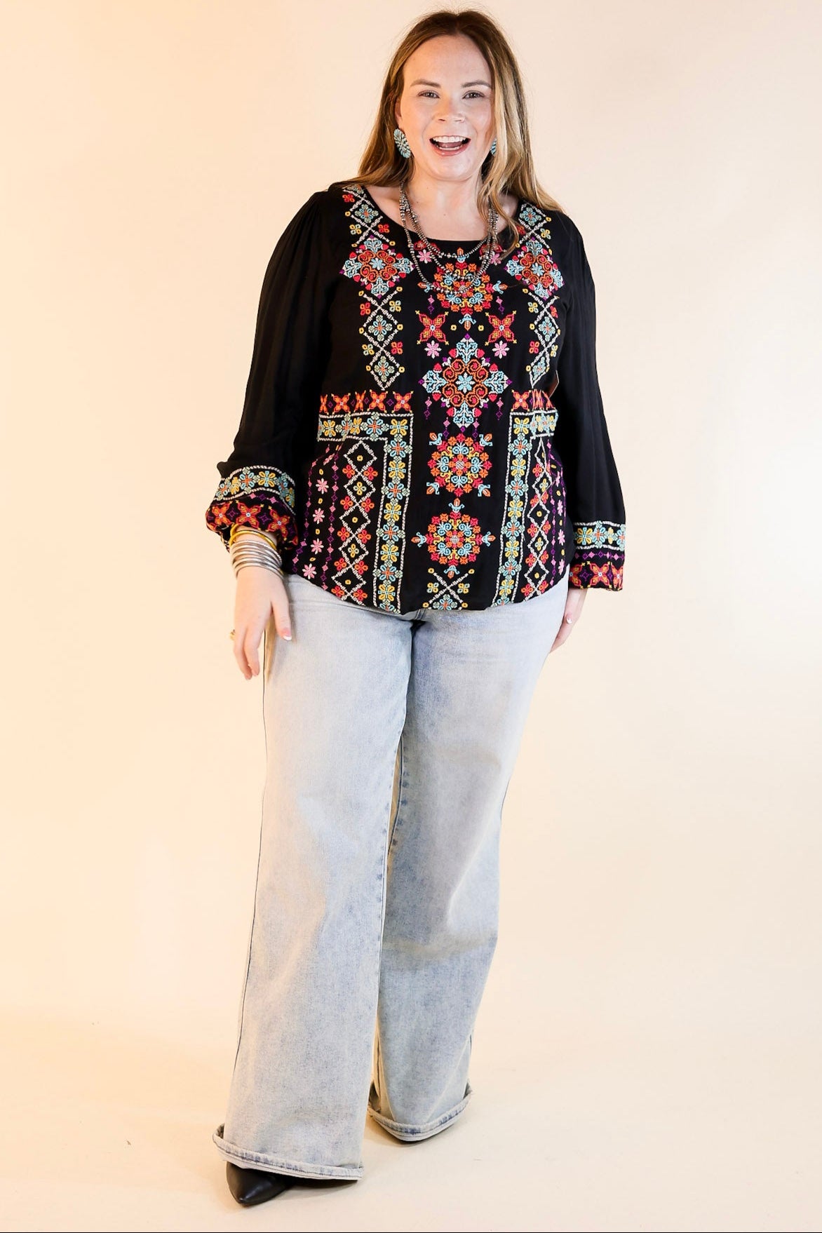 Premium Embroidered Long Sleeve Top - Wake Up Call Black