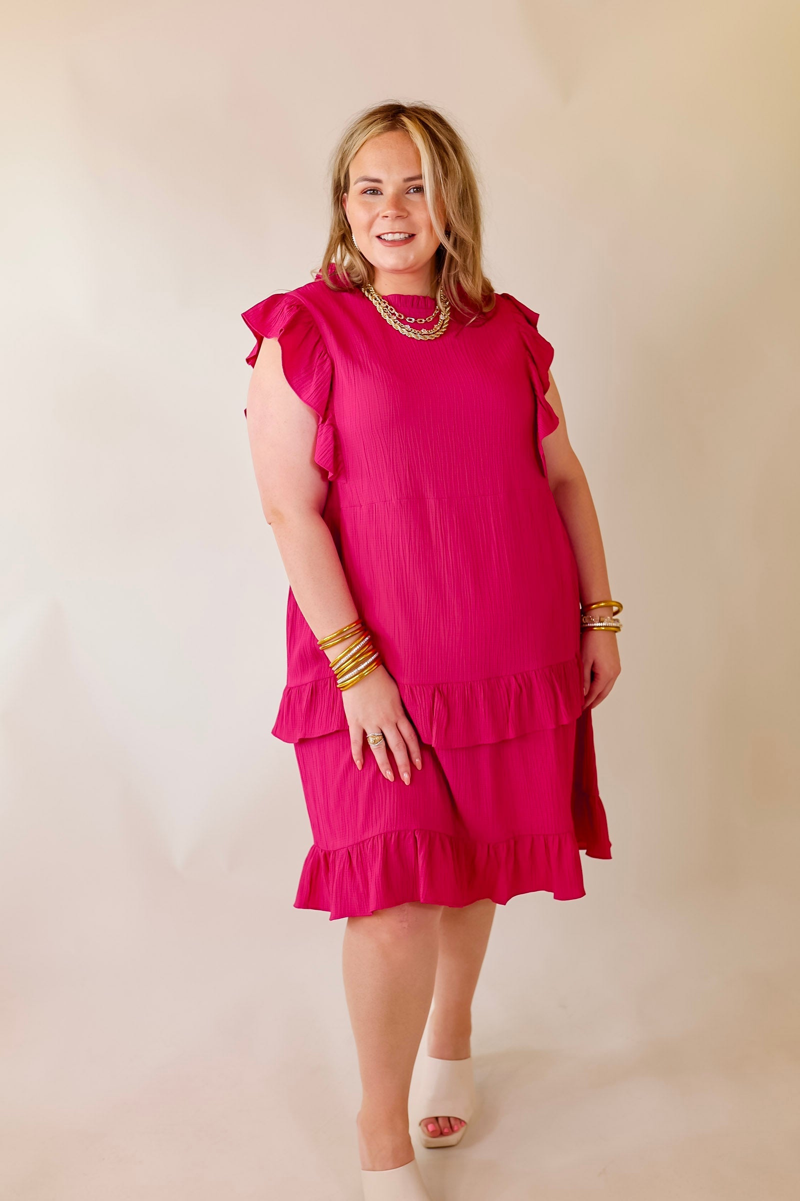 Ultimate Dreaming Bigger Ruffle Midi Dress - Pink Elegance