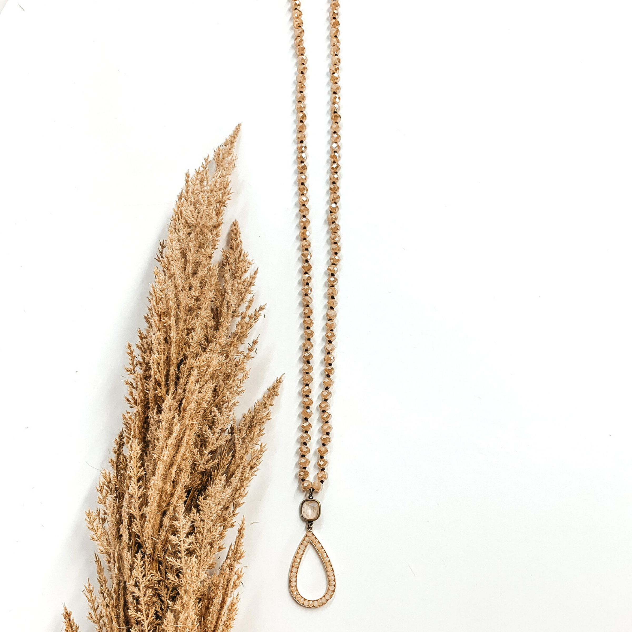 Premium Pink Panache Caramel Crystal Necklace | Elegant Beaded Teardrop Design