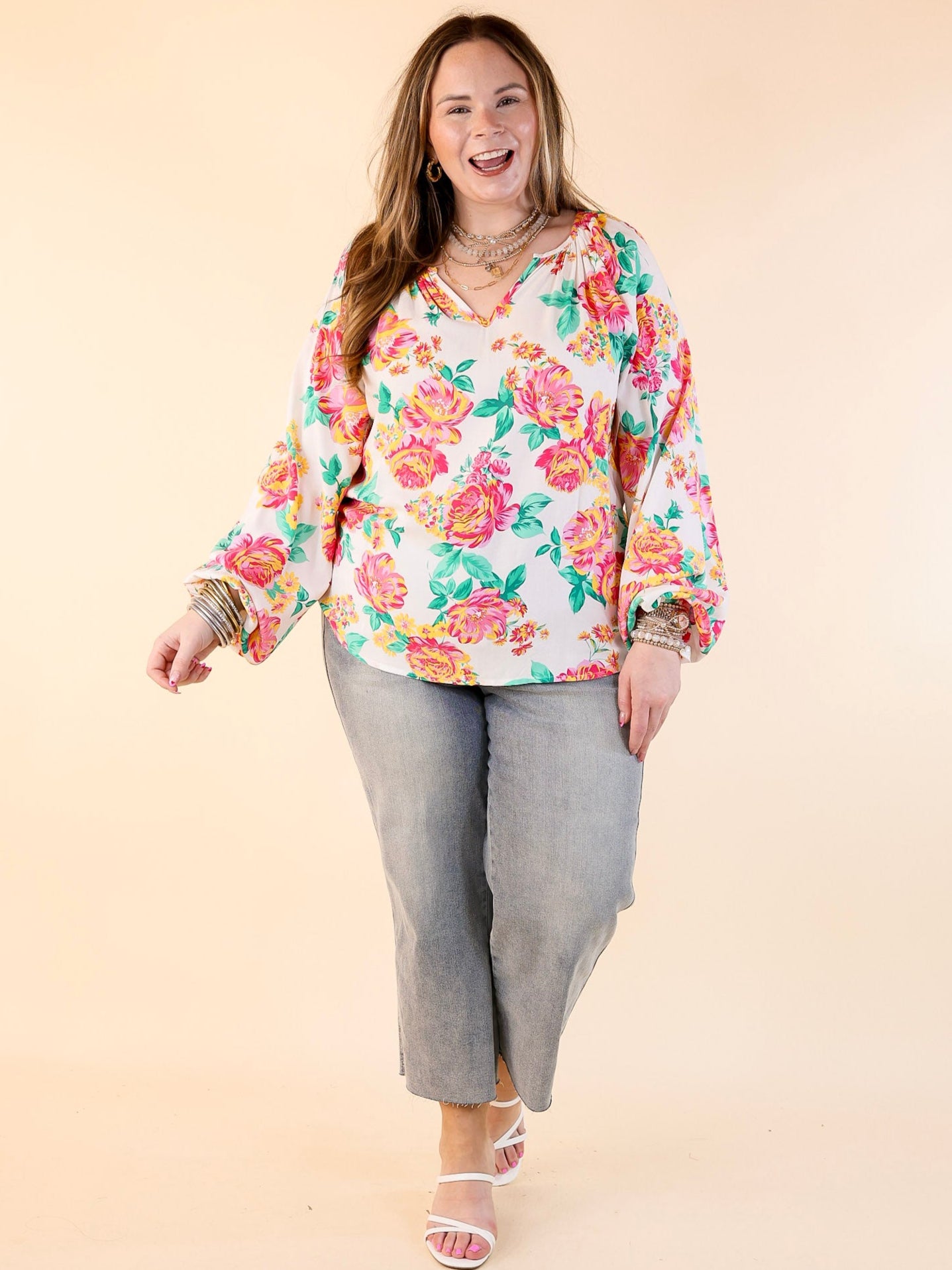 Premium Floral V-Neck Long Sleeve Top – Ultimate Spring Style