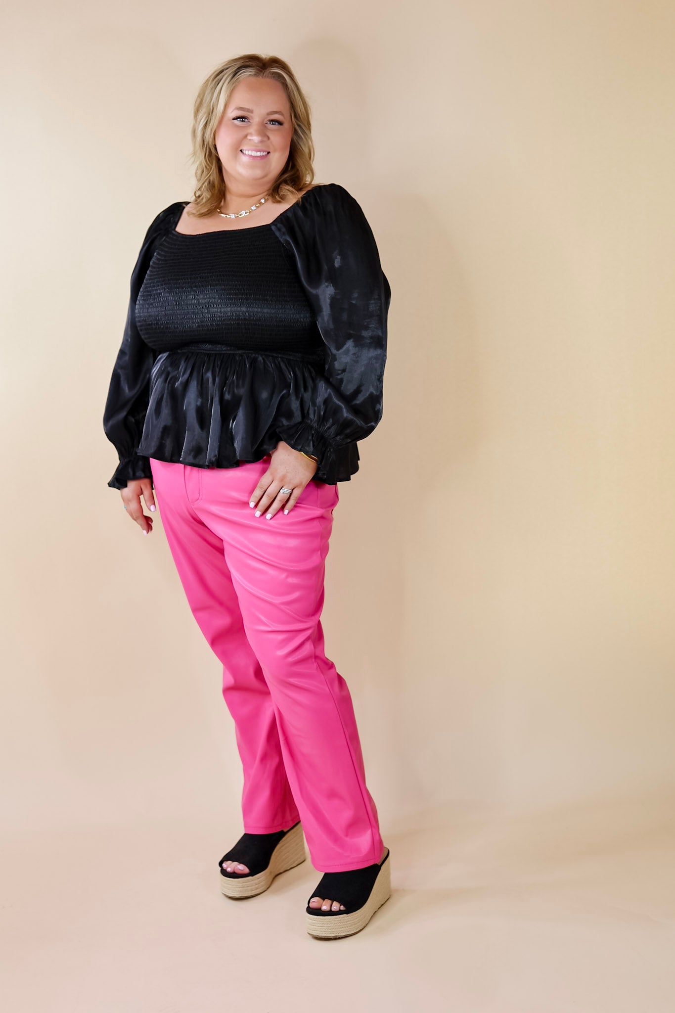 Ultimate Elegance Smocked Long Sleeve Top - Black