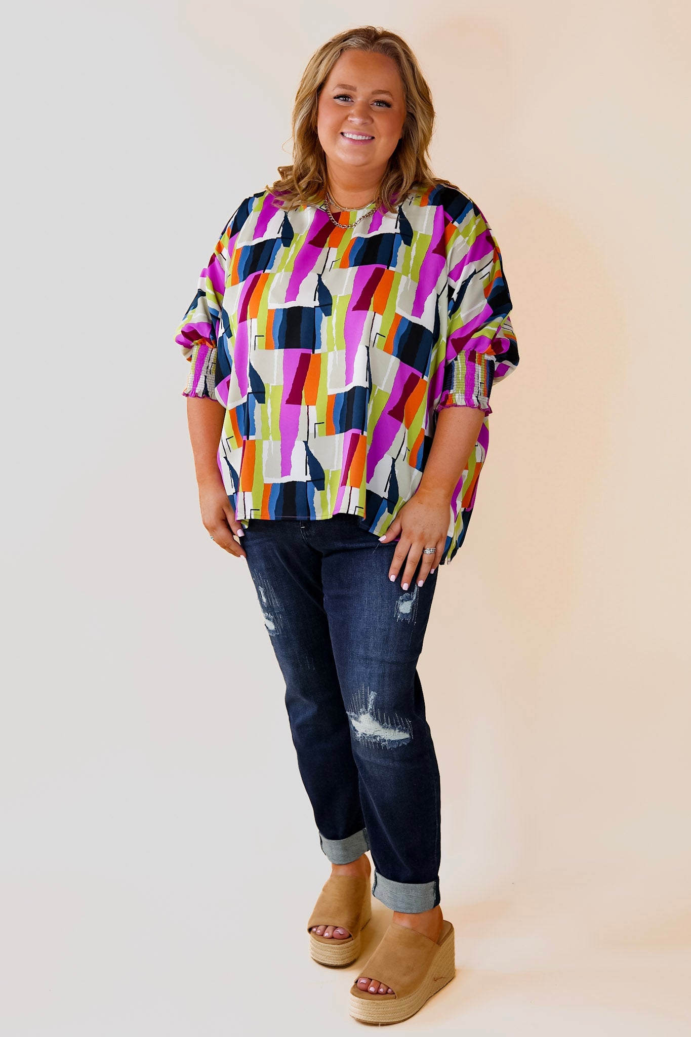 Premium Abstract Print Summer Top - Purple & Navy