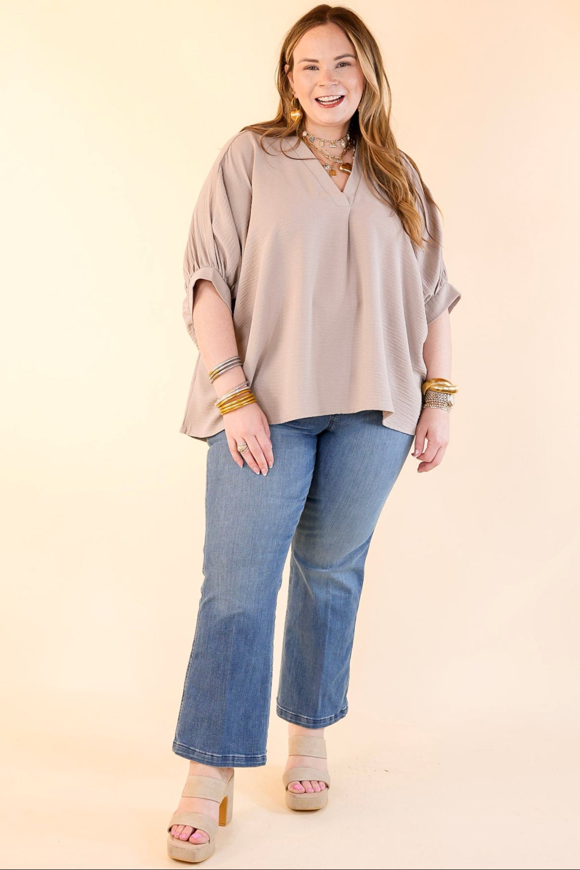 Premium V-Neck Half Sleeve Top in Ash Mocha Brown - Ultimate Wardrobe Essential