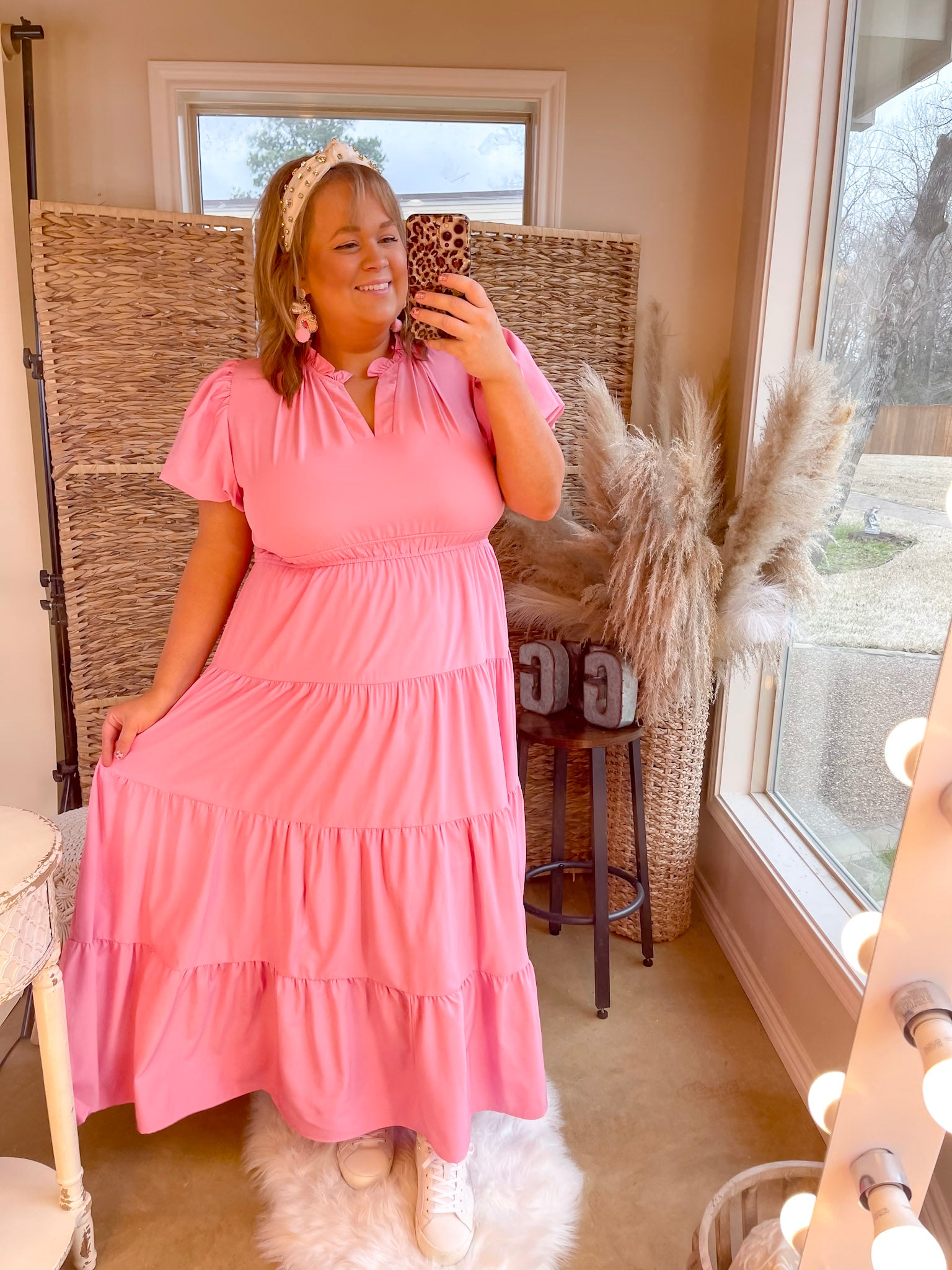 Premium 'Table for Two' Maxi Dress - Bubblegum Pink with Puff Sleeves