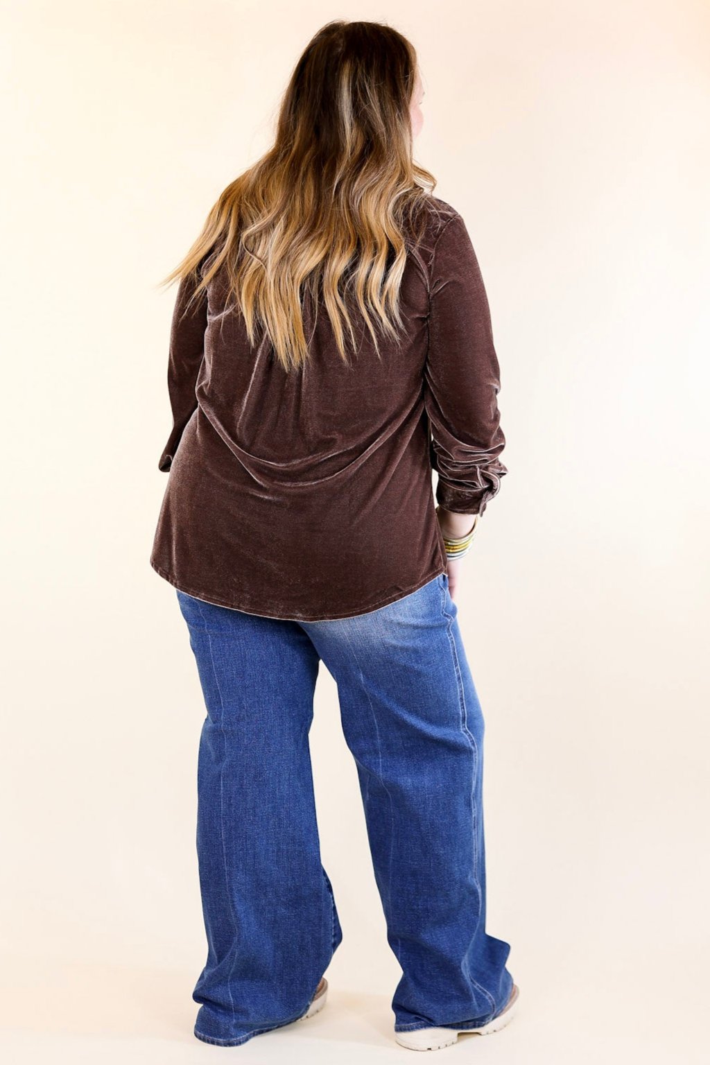 Premium Velvet Button-Up Blouse in Almond Brown | Elegant Evening Wear