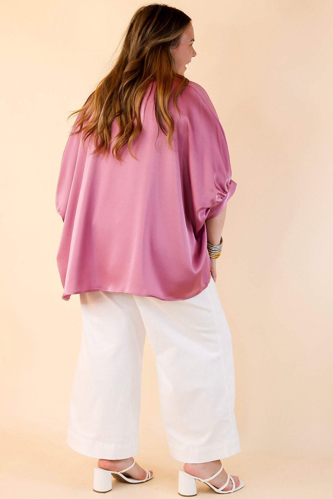 Premium Mauve Purple Oversized Blouse - Chic Half Sleeve Design