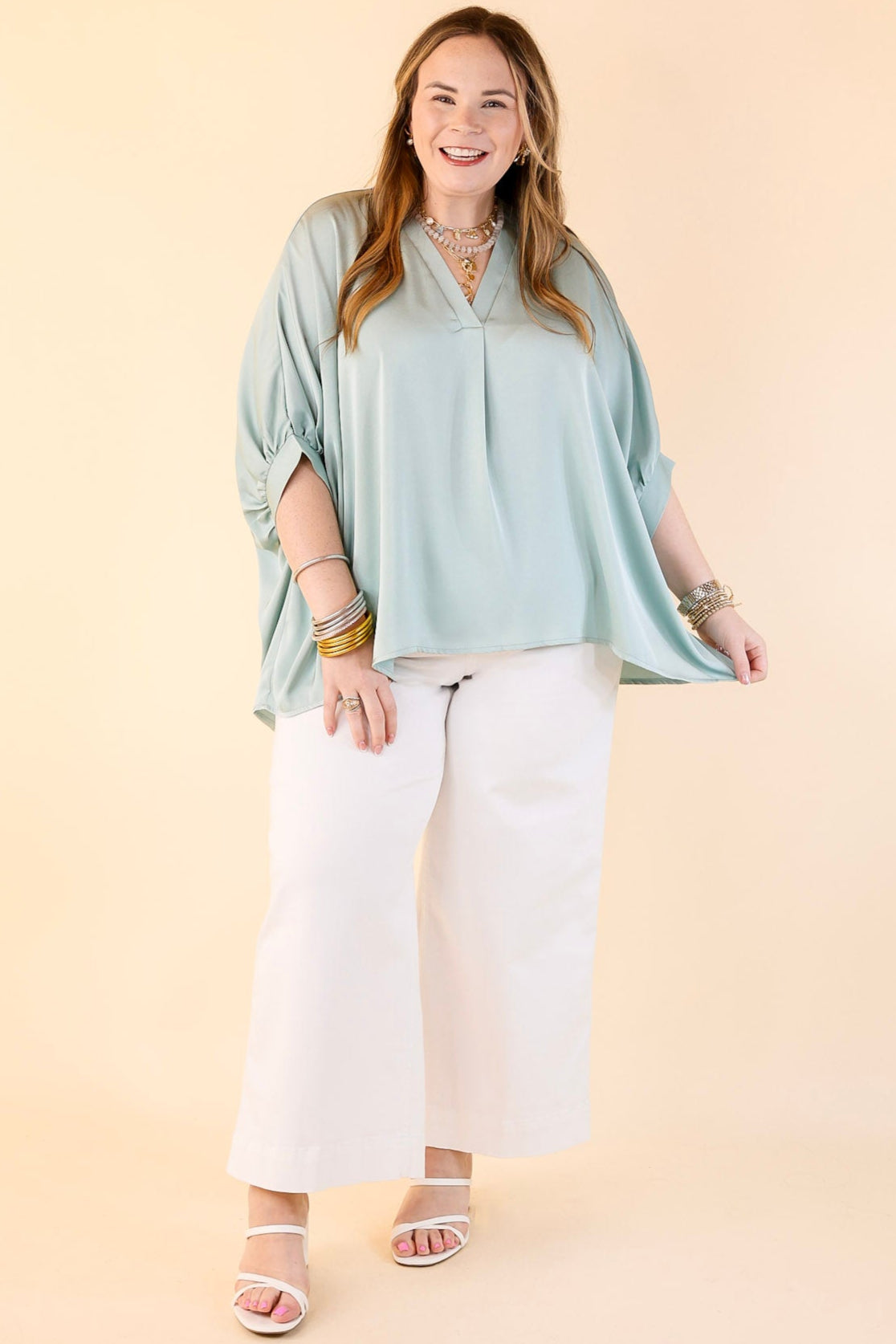 Premium Oversized Half Sleeve Blouse in Mint Blue | Ultimate Everyday Chic