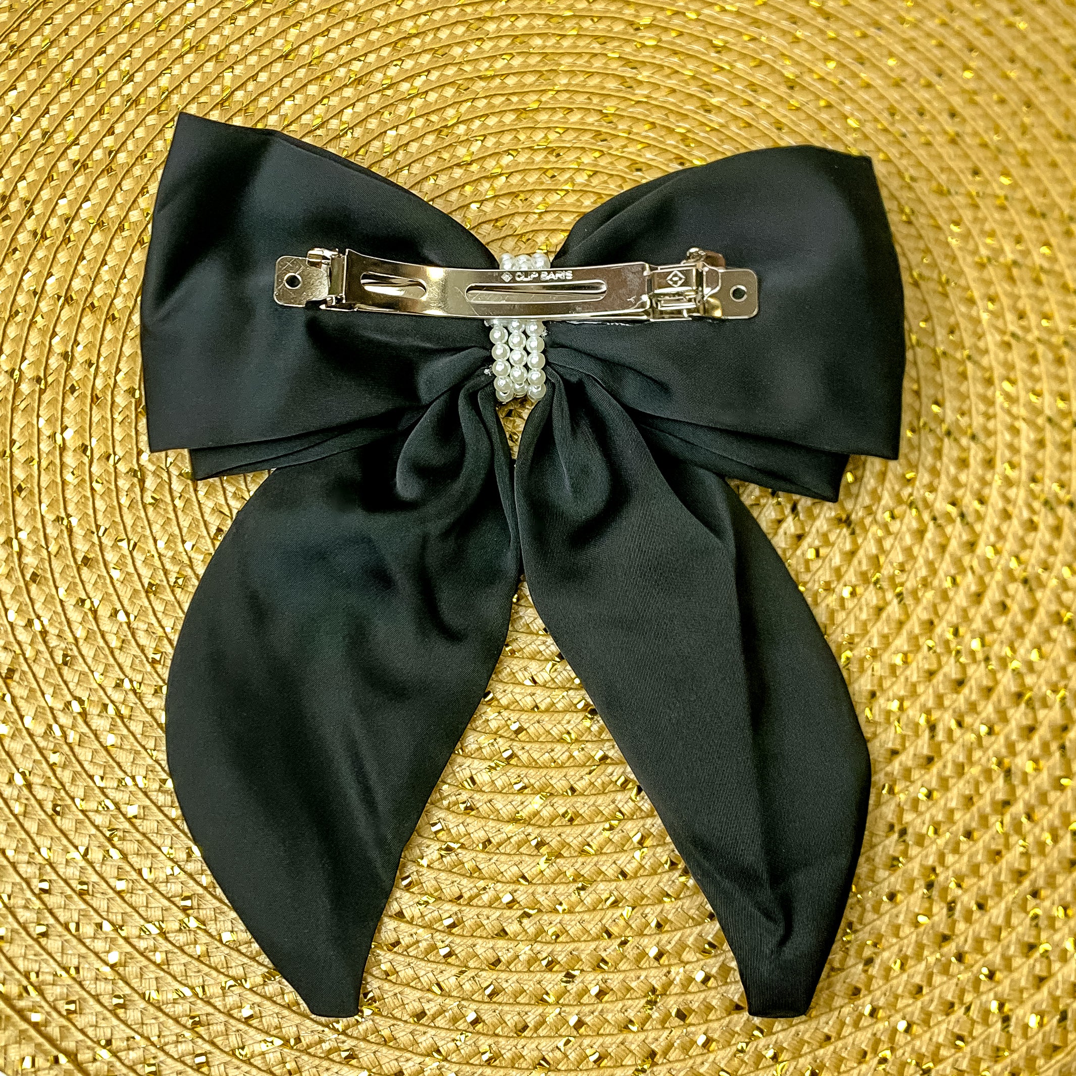 Premium Miss Me Black Layered Bow with Pearl Center - Ultimate Elegance