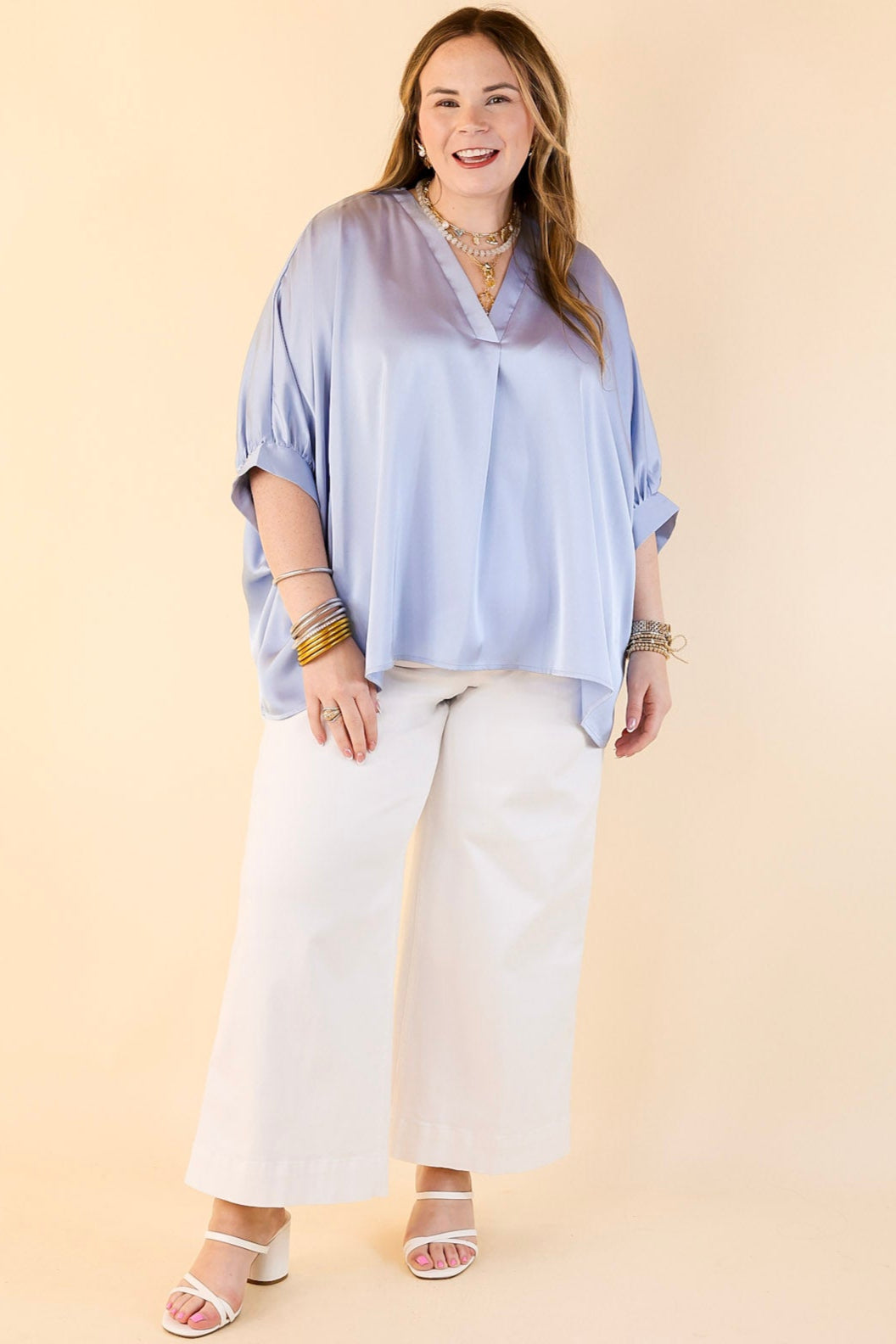 Ultimate Chic Light Blue Oversized Blouse – Half Sleeve Style