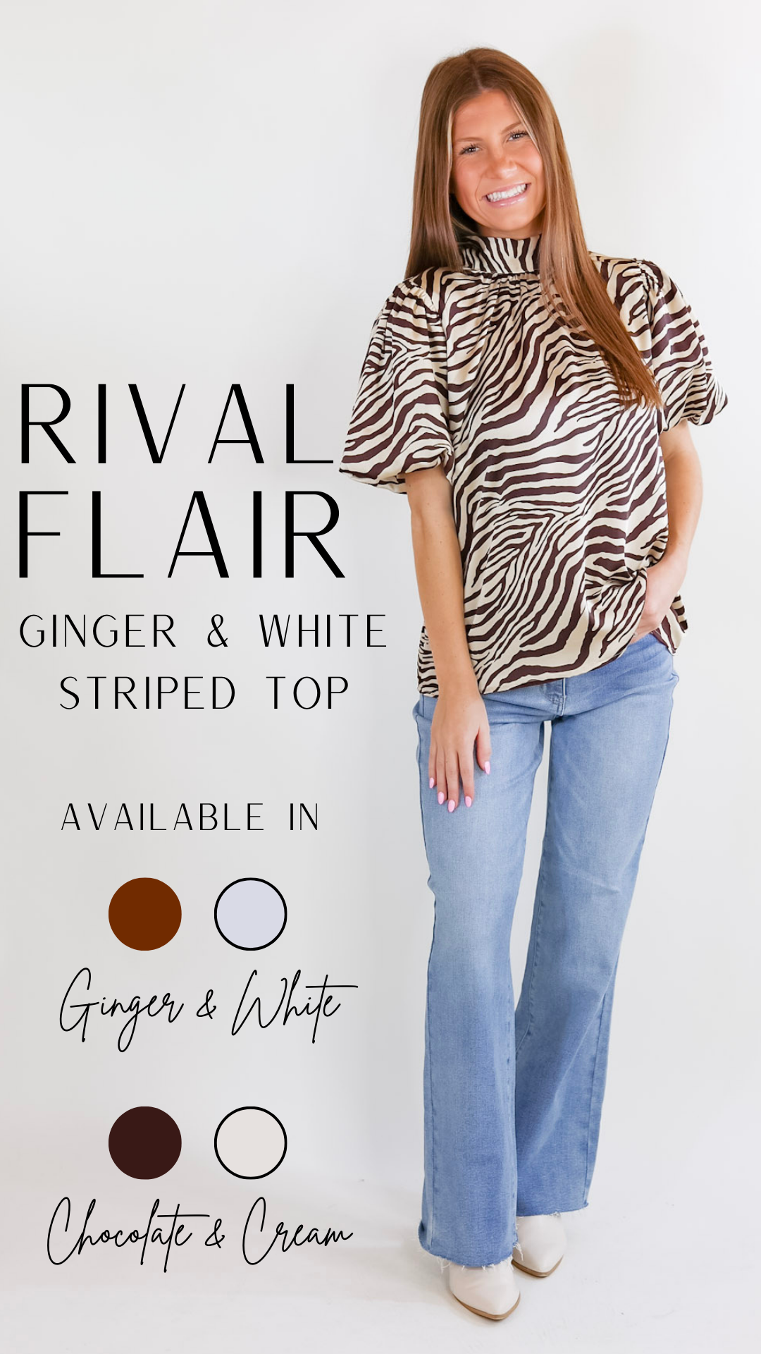 Premium Rival Flair Zebra Print Mock Neck Top - Chocolate Brown & Cream