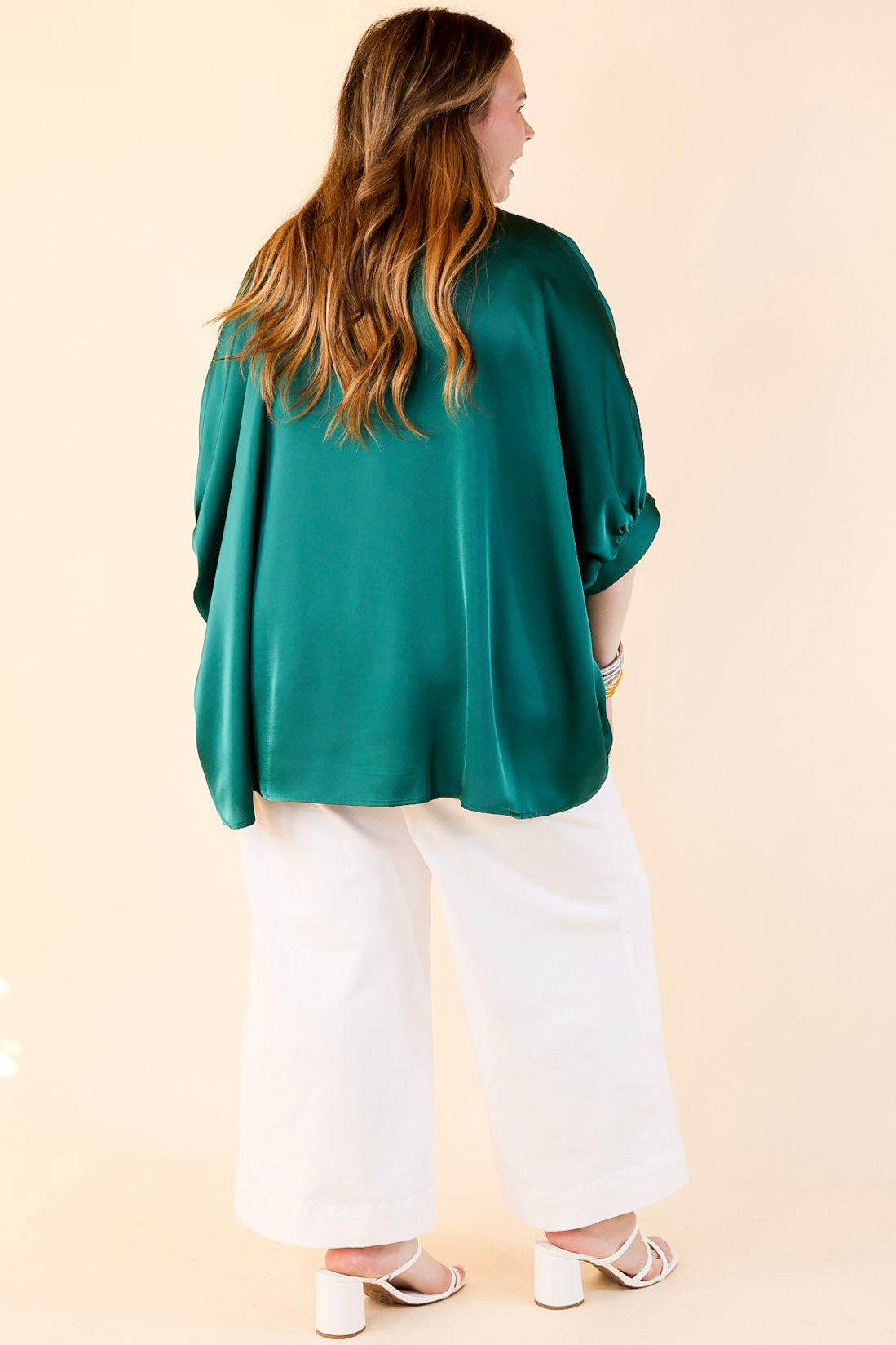 Premium Oversized V-Neck Blouse in Hunter Green - Ultimate Chic Style