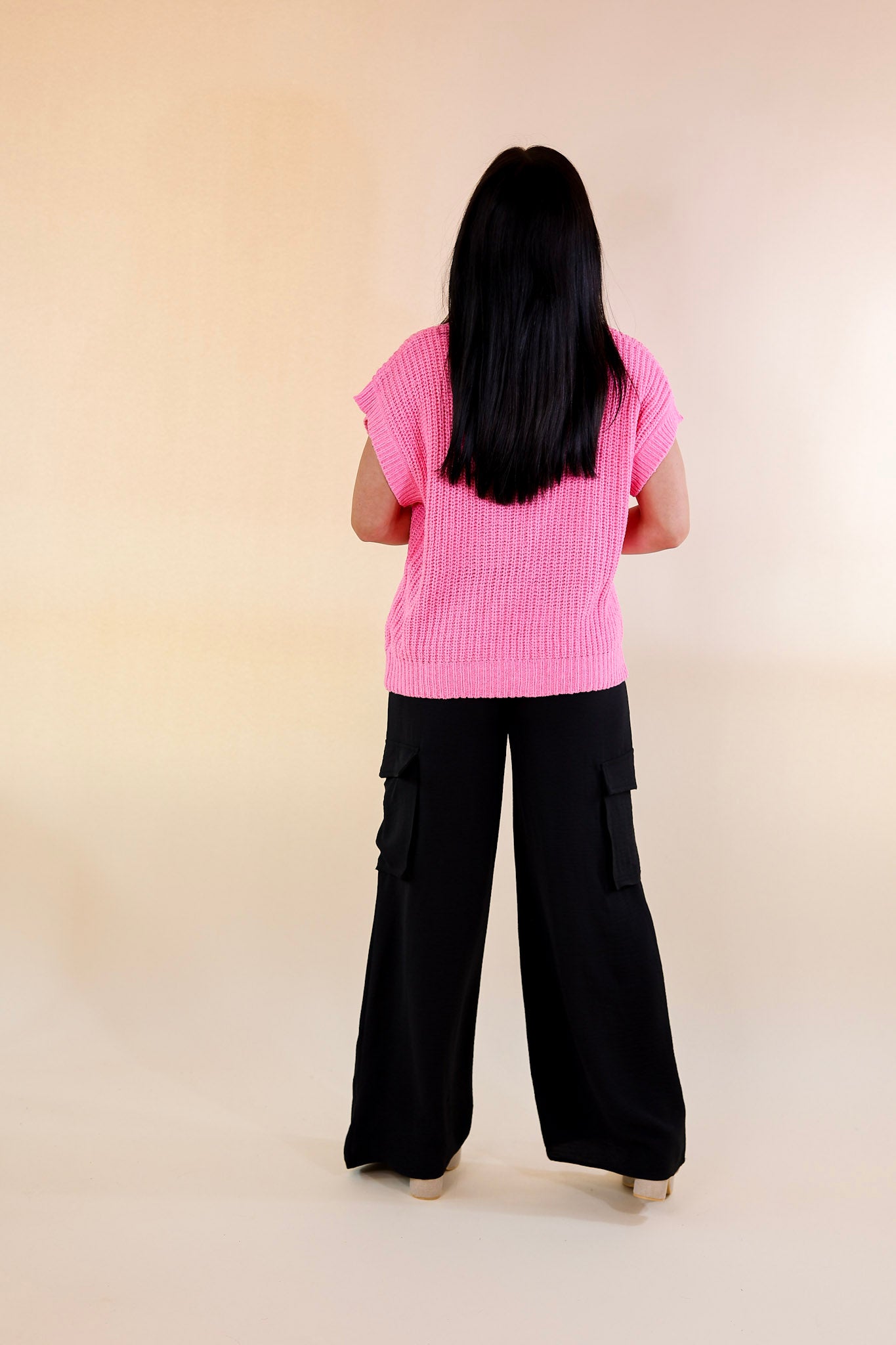 Ultimate Summer Essential: V-Neck Short Sleeve Sweater in Hot Pink