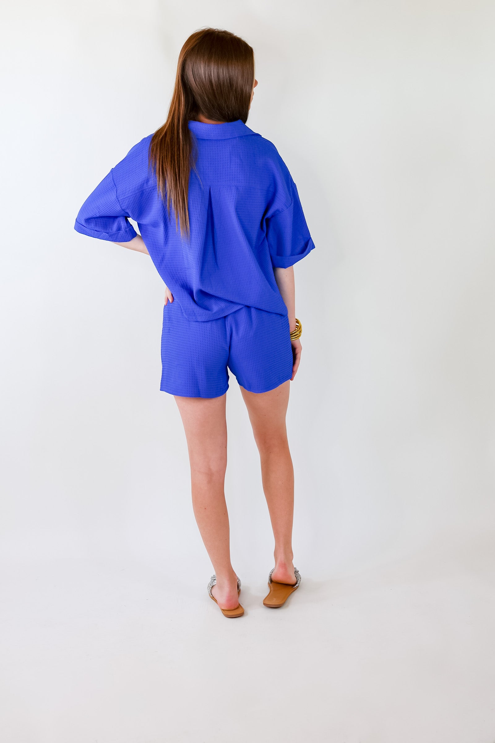 Premium Royal Blue Waffle Weave Button-Up Top – Ultimate Style & Comfort
