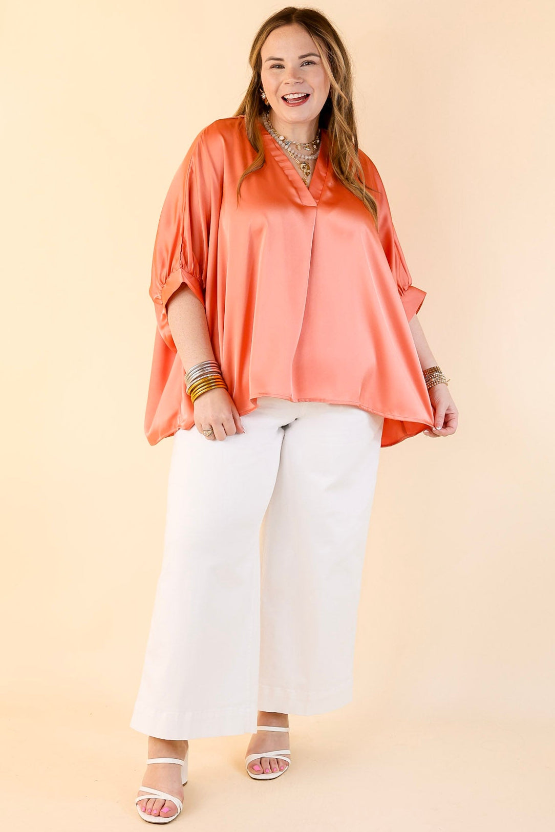 Premium Coral Orange Oversized Blouse - Effortless Chic for Every Occasion