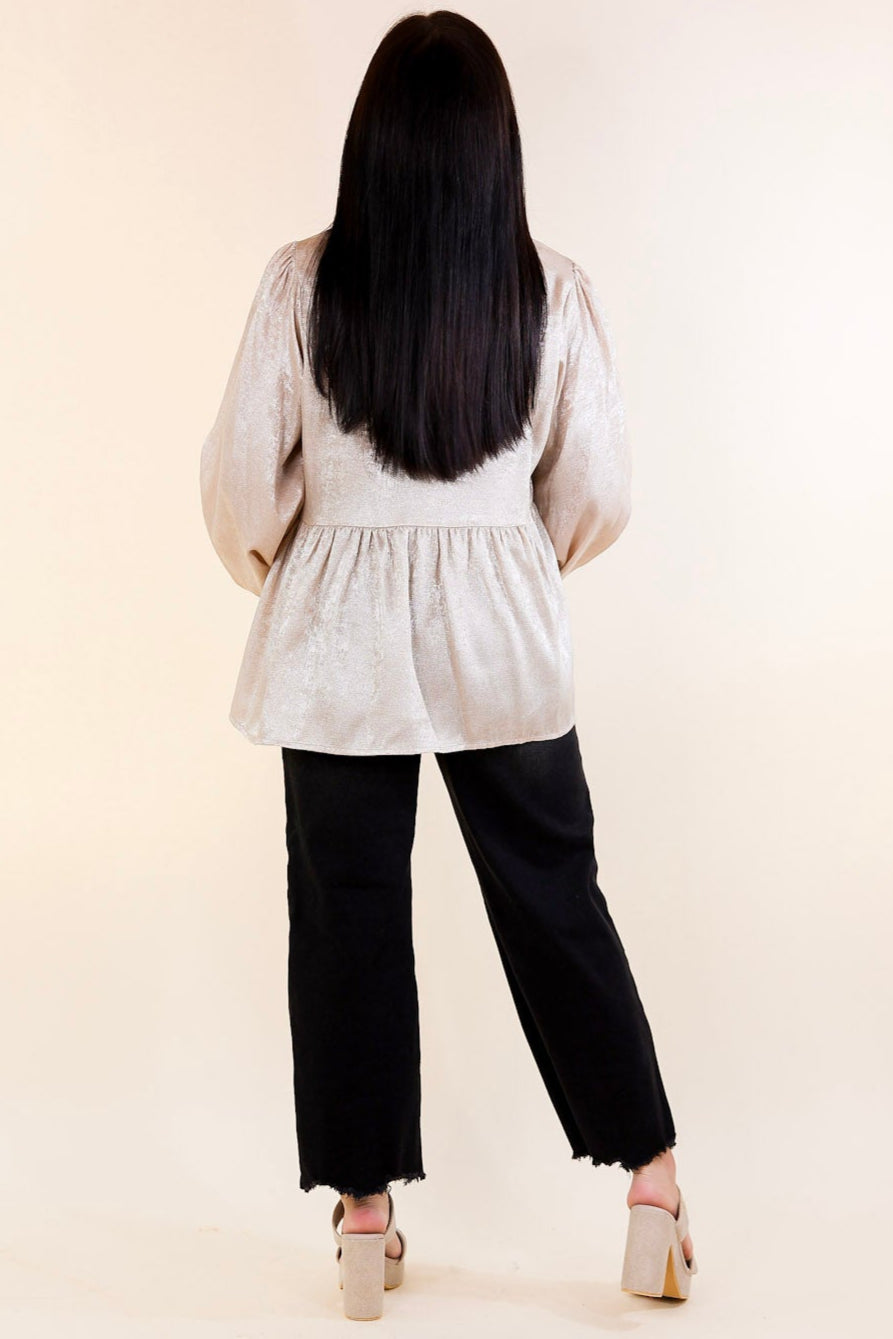 Premium Metallic V-Neck Peplum Top - Ultimate Fall Fashion