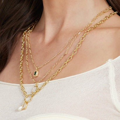 Premium Sophie Gold-Tone Chain Necklace with CZ Crystal & Pearl Charms | Kinsey Designs