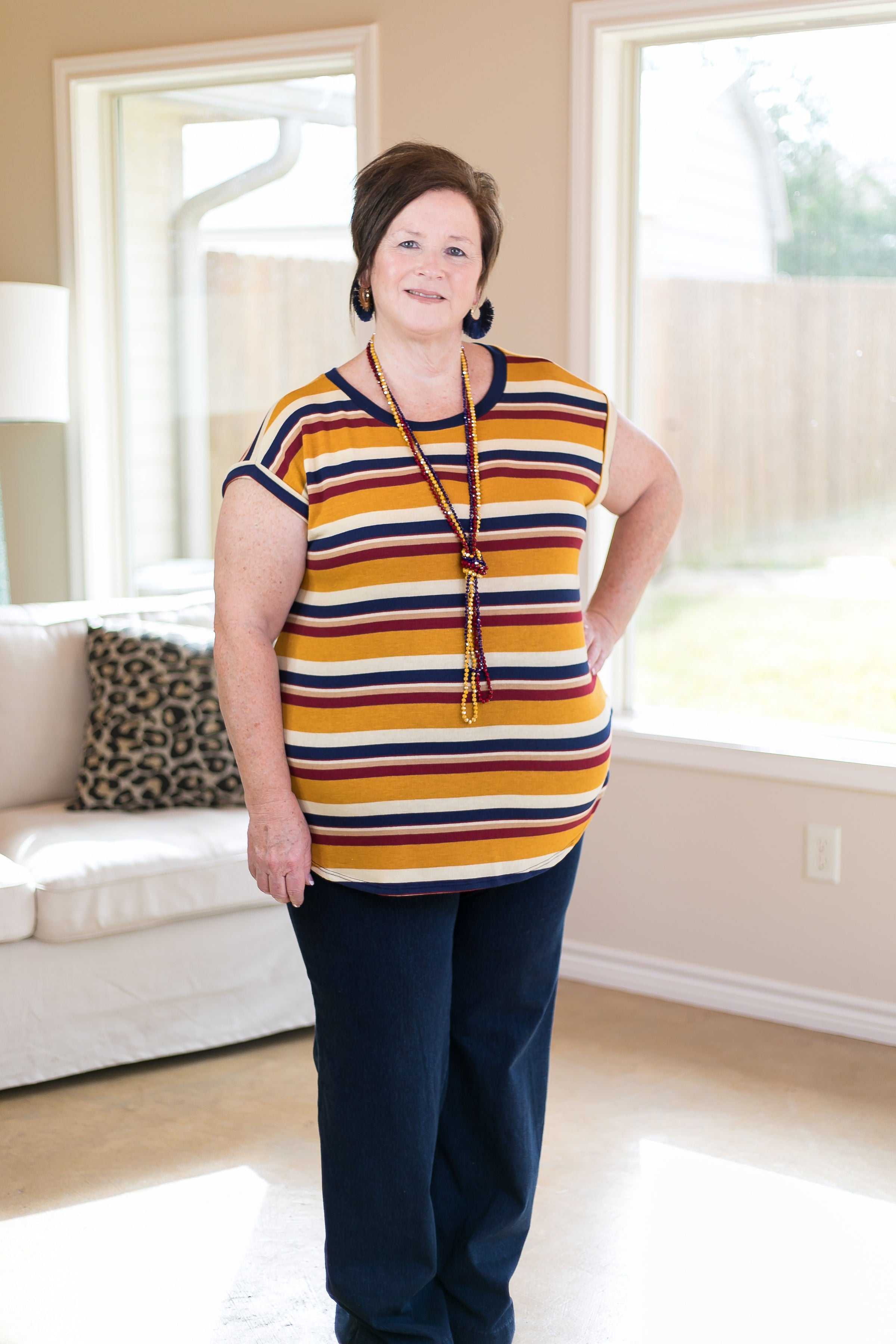 Premium Mustard Yellow Striped Top | Ultimate Comfort in Size 2XL