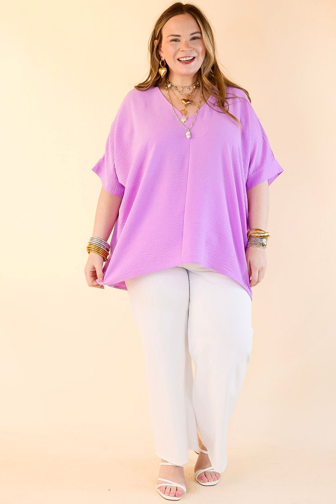Premium Lavender Purple V-Neck Short Sleeve Top – Ultimate Wardrobe Essential
