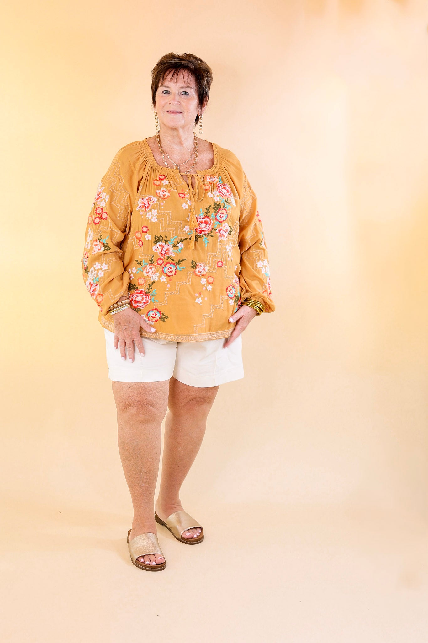 Premium Mustard Yellow Embroidered Keyhole Top - Ultimate Style Statement