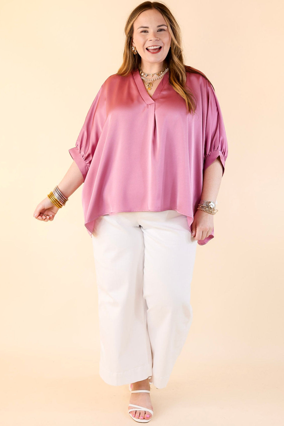 Premium Mauve Purple Oversized Blouse - Chic Half Sleeve Design