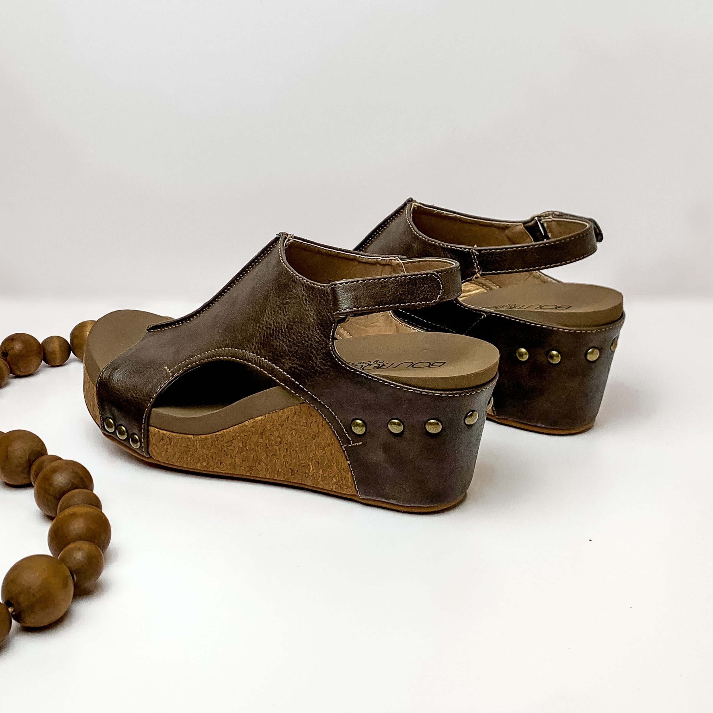 Corky's | Premium Carley Wedge Sandals - Velcro Straps in Chocolate Brown