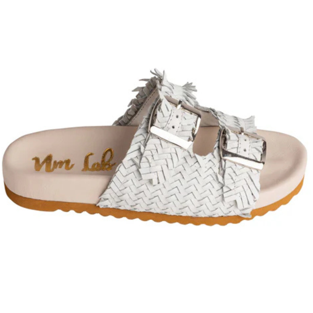 Premium Intertwine Woven Strap Slide Sandals in White | Online Exclusive