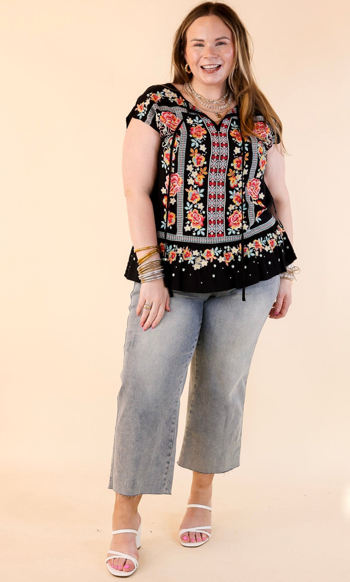 Premium Paradise Floral Embroidered Keyhole Top - Ultimate Summer Style in Black