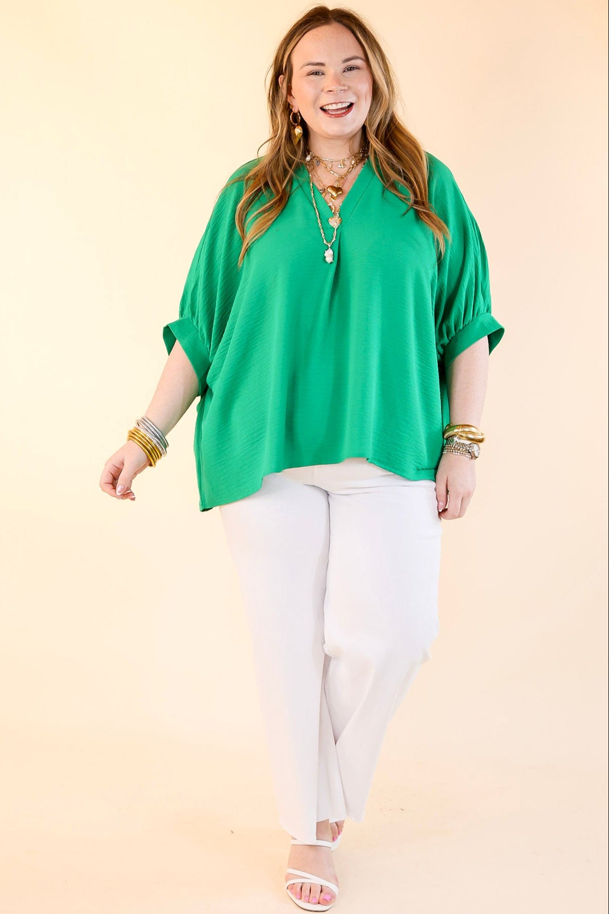 Premium V-Neck Half-Sleeve Top in Kelly Green - Ultimate Wardrobe Essential