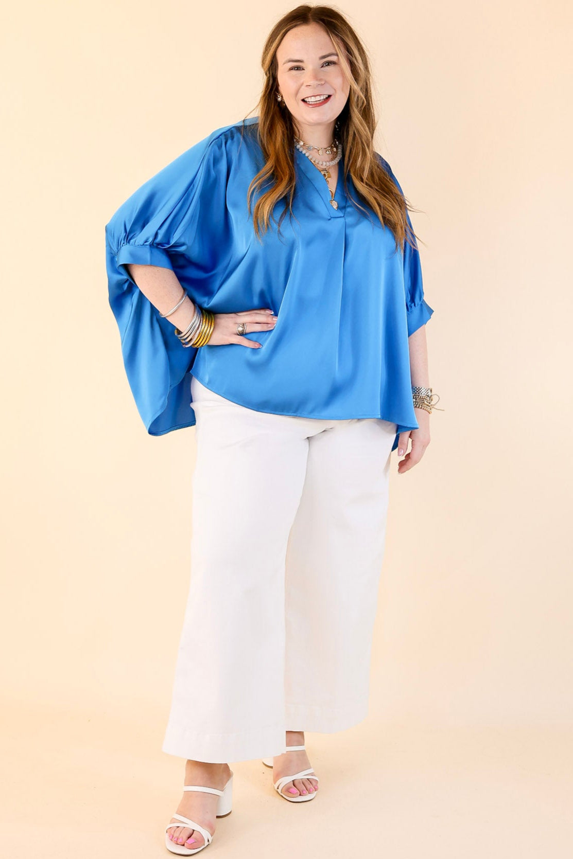 Premium Oversized Half-Sleeve Blouse in Rich Blue - Ultimate Chic Style